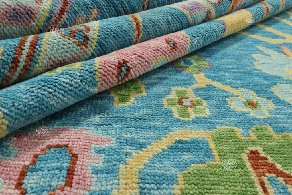 Light Blue Oushak Rug - Hand Knotted  Wool Rug, Turkish Floral Carpet - Handmade Area Rug for Living Room & Bedroom  in 4x6 to 12x15 ft Size