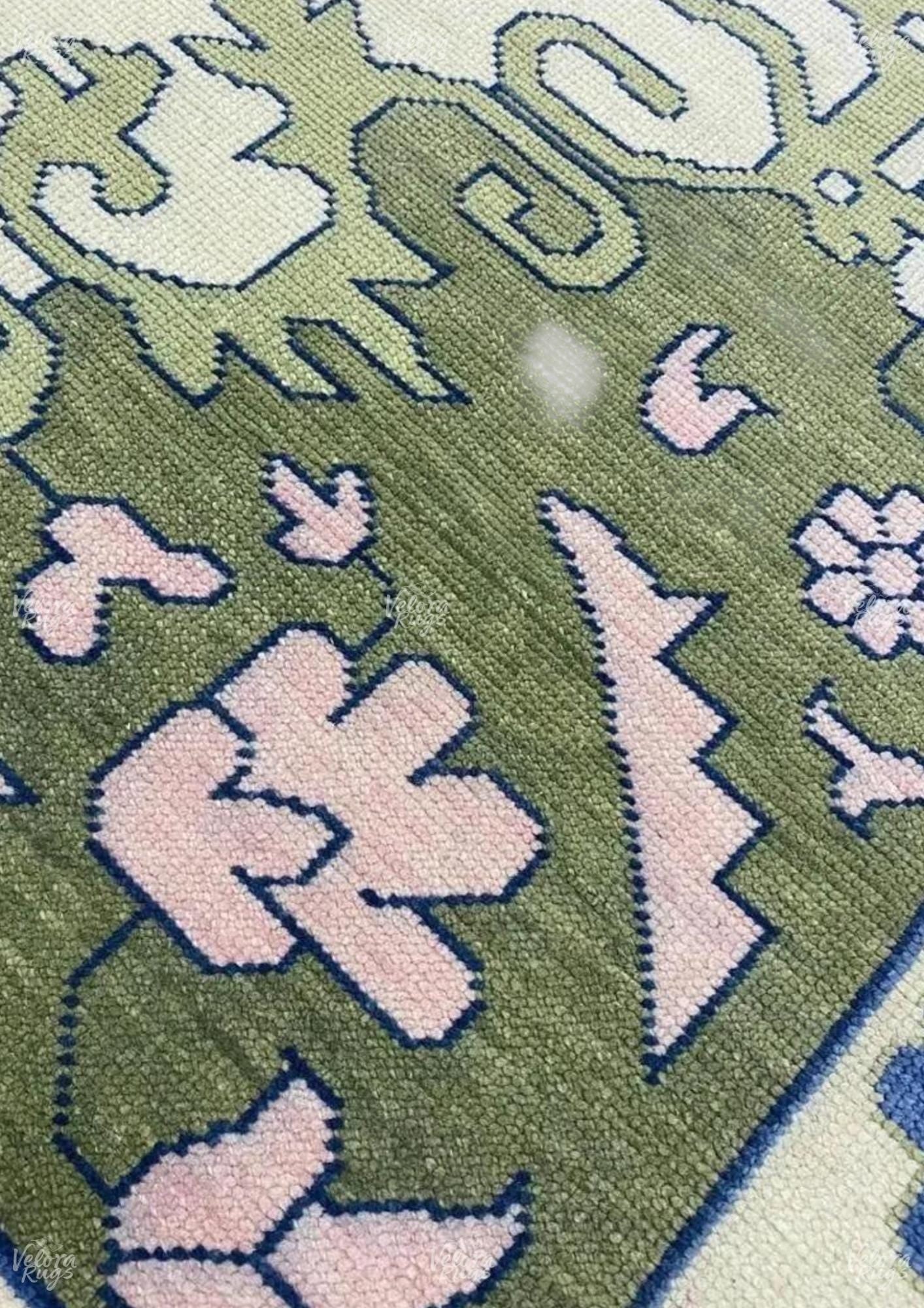 Hand-Knotted Oushak Wool Rug: Blue, Beige & Ivory Turkish Area Rug