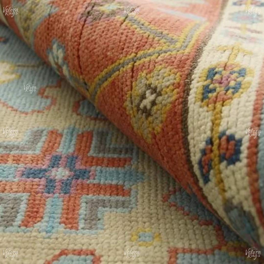 Hand-Knotted Wool Oushak Rug Orange | Turkish Style Area Rug | Contemporary Vintage Carpet | Custom Size  Rug | Oriental Living Room Decor