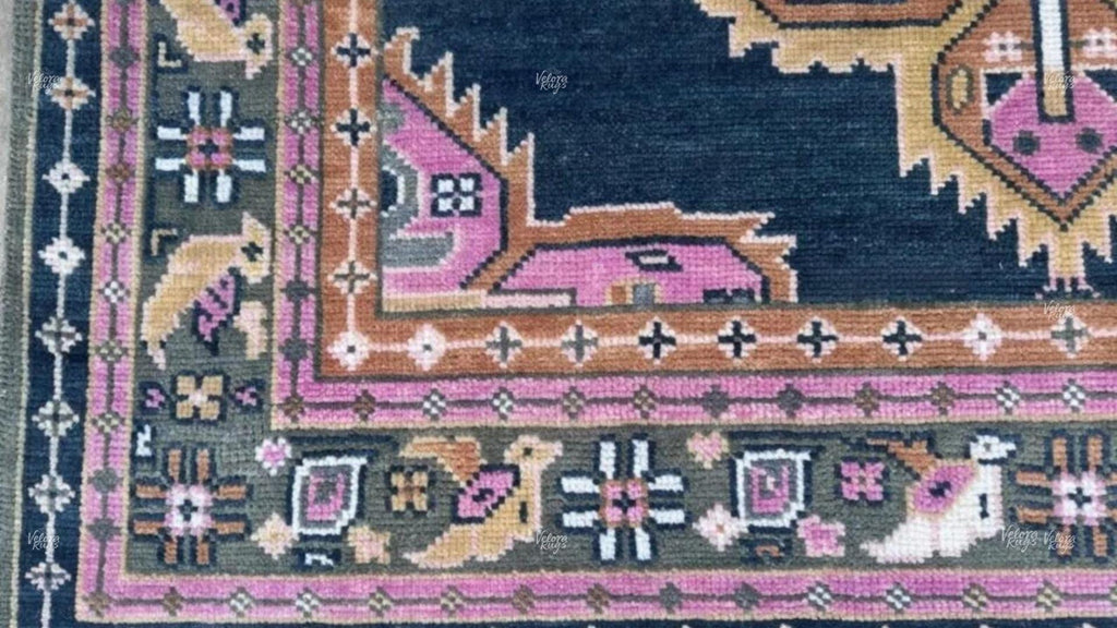 Navy Pink Oushak Hand Knotted Oushak Rug | Antique Oriental Design Area Carpet in 5x8, 6x9, 8x10,9x12 ft for Living Room,Bedroom or Kitchen