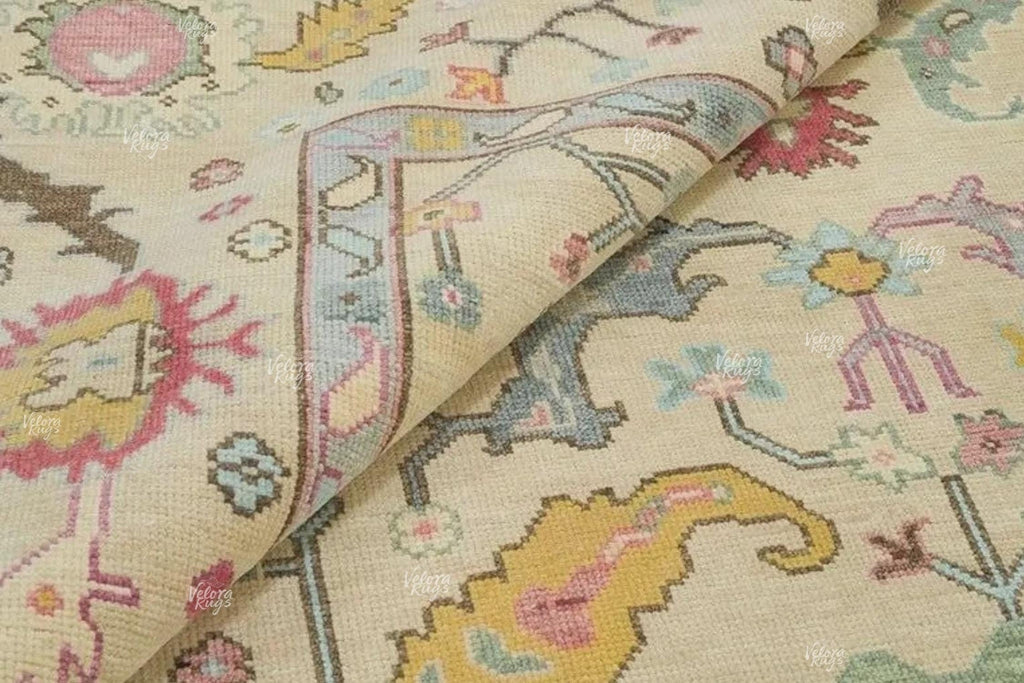 Beige Indo Oushak Hand Knotted Rug 4x6, 5x8, 6x9, 8x10, 9x12, 10x14 ft Handmade Rugs for Living Room - Antique style Contemporary rug