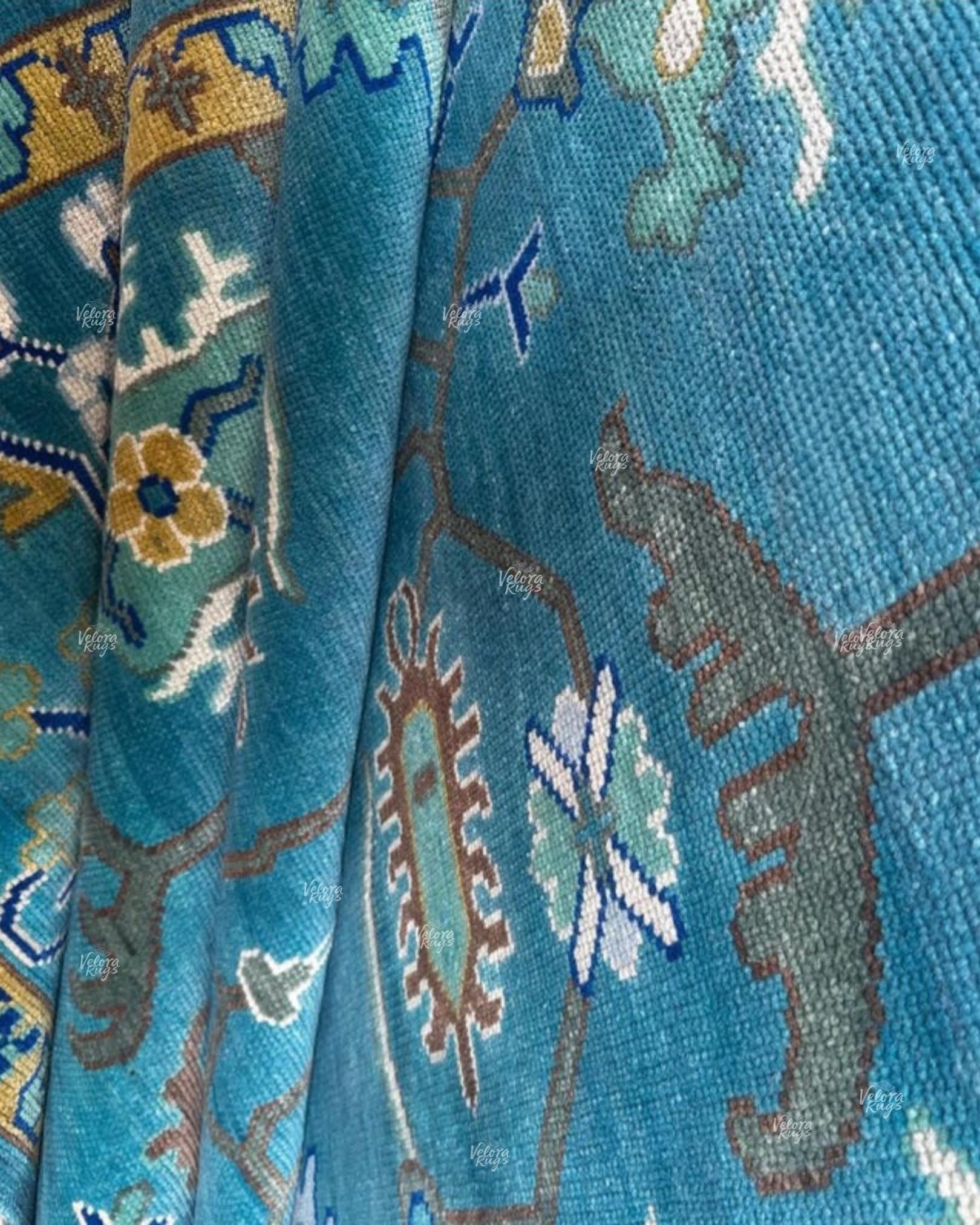 Exquisite Teal Blue Hand Knotted Indo Oushak rug 4x6, 5x8, 6x9, 8x10, 9x12, 10x14 ft Handmade rug for Living Room - Antique Style Ethnic rug