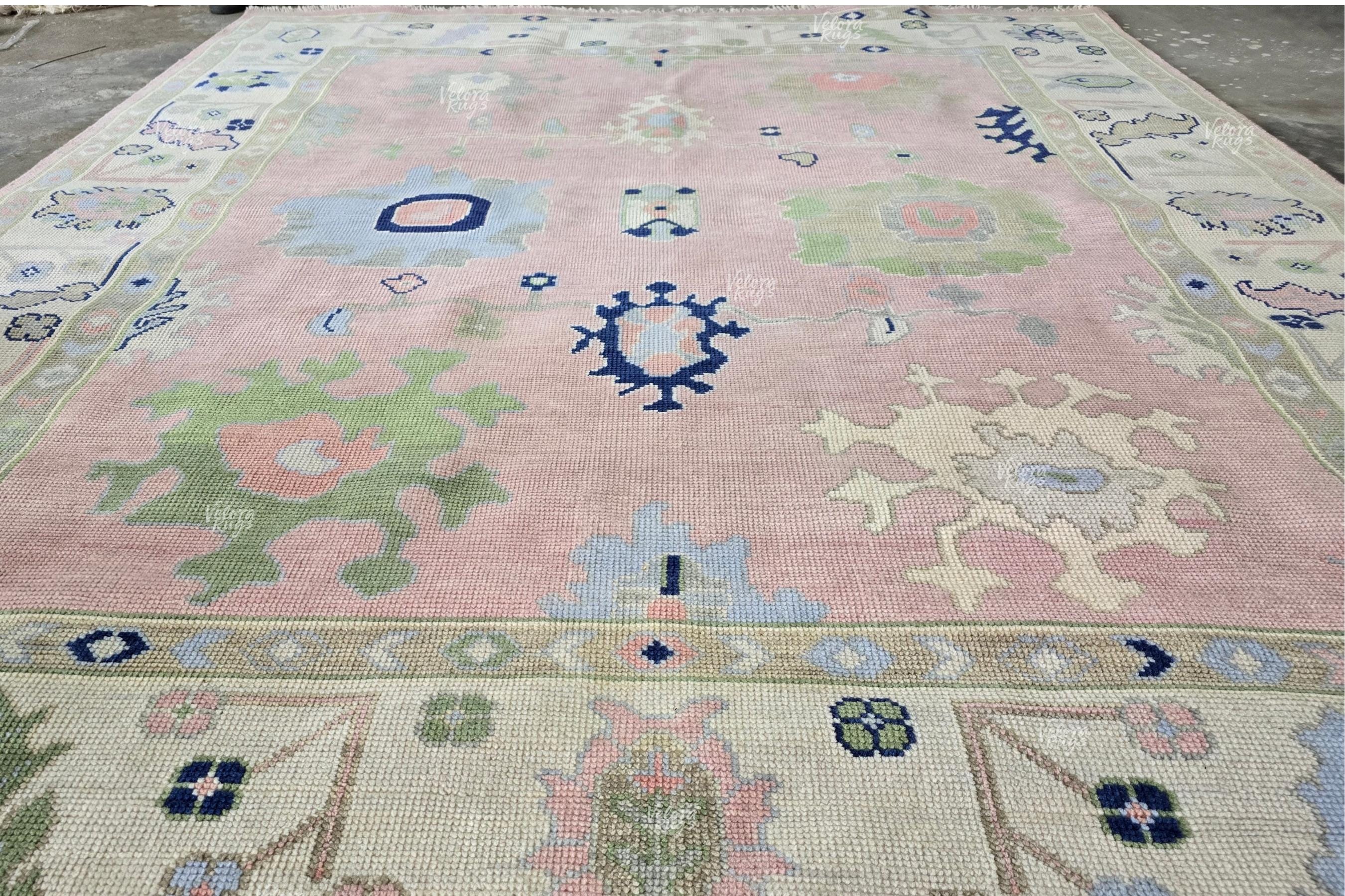 Soft Pink Modern Oushak Hand Knotted Rug 4x6, 5x8, 6x9, 8x10, 9x12, 10x14 ft Handmade Rugs for Living Room - Antique style Ethnic rug