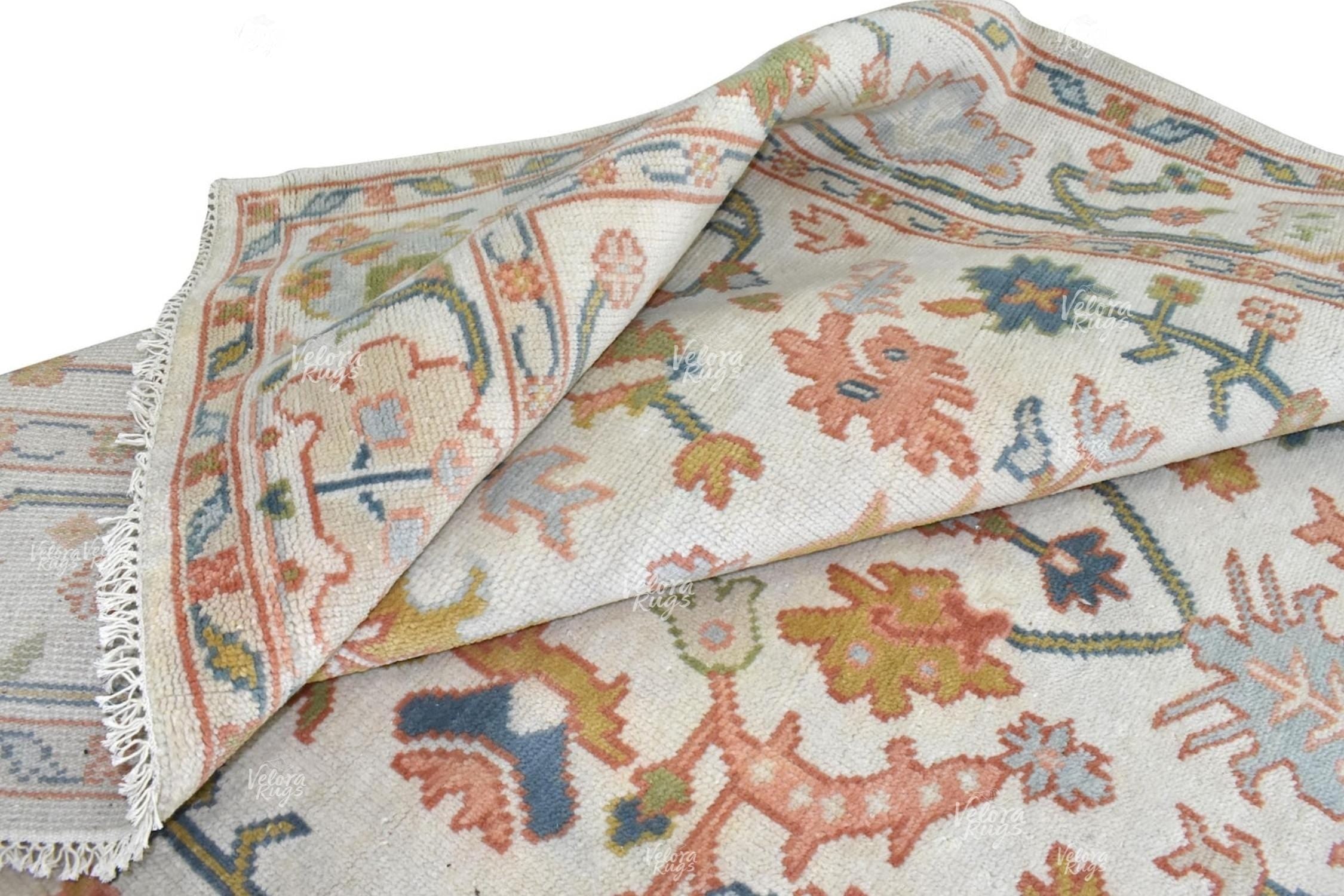 Off White Indo Oushak Hand Knotted Rug 4x6, 5x8, 6x9, 8x10, 9x12, 10x14 ft Handmade Rugs for Living Room - Fusion of Antique & Modern Design