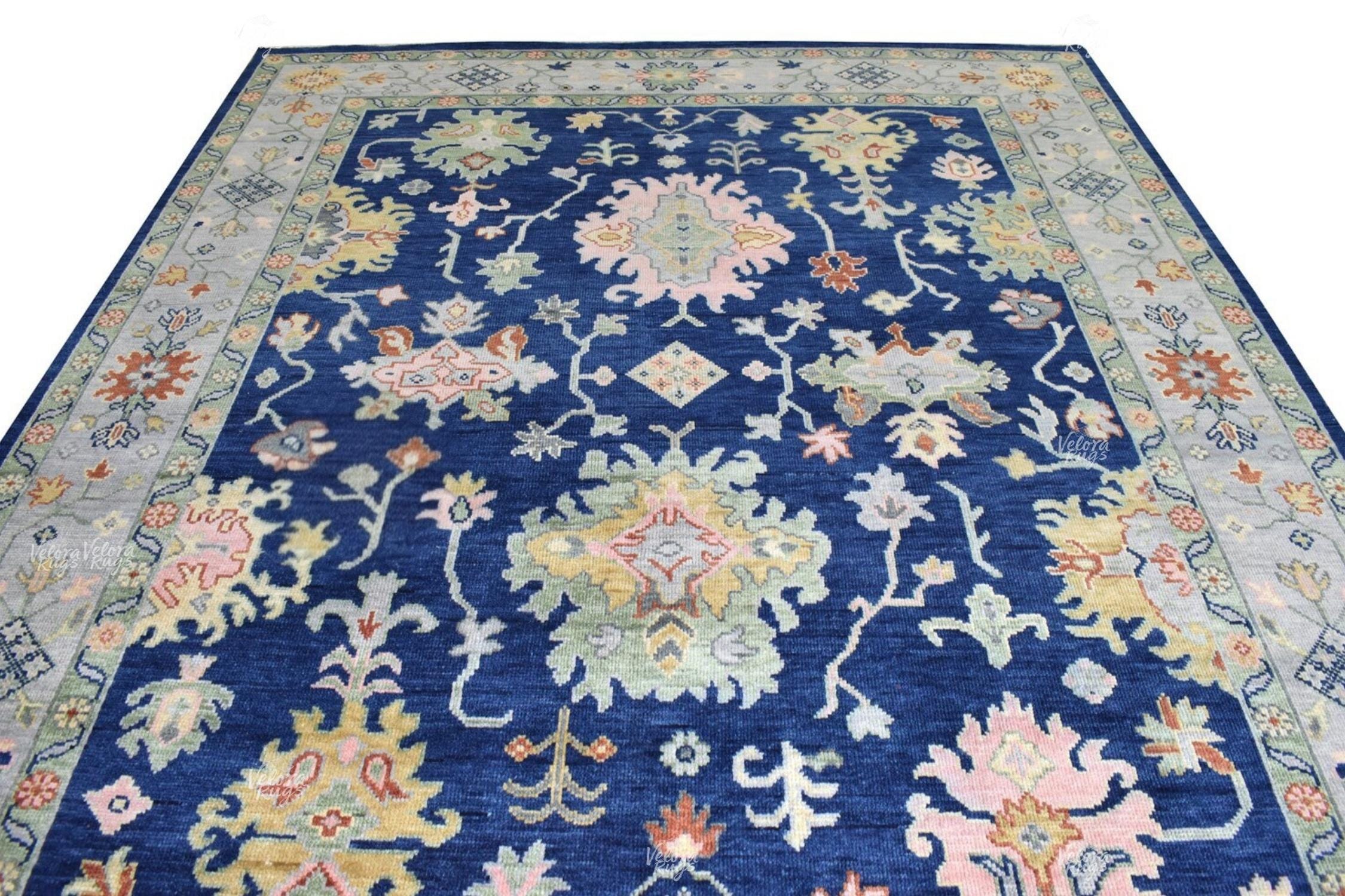Navy Blue Oushak style Hand Knotted Rug 4x6, 5x8, 6x9, 8x10, 9x12, 10x14 ft Handmade Rugs for Living Room - Antique Style Contemporary rug