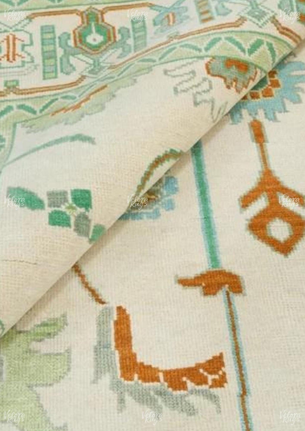 Hand-Knotted Light Green Oushak Rug: Turkish Wool Area Rug