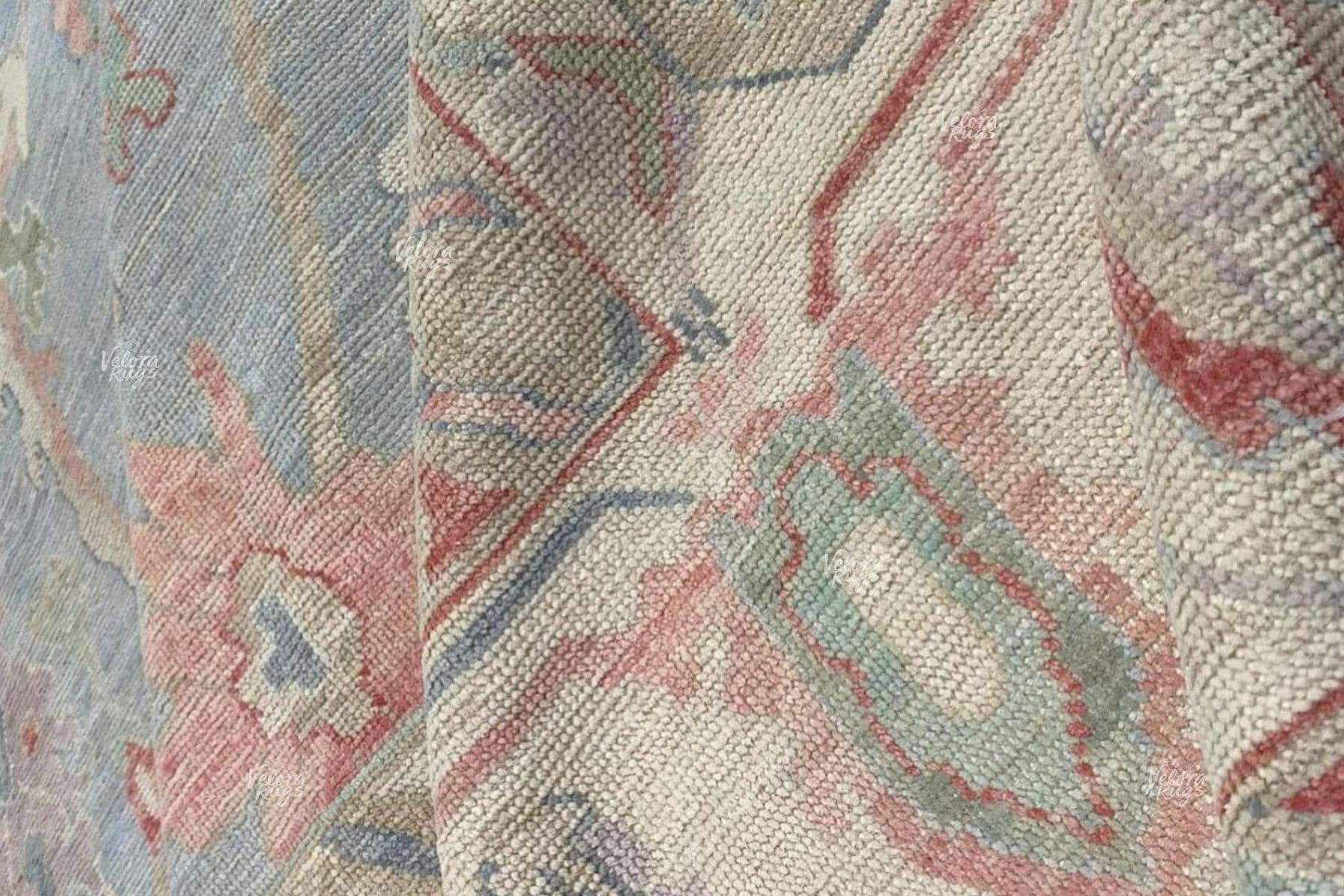 Hand Knotted Blue Oushak Wool Rug 5x8, 6x9, 8x10, 9x12 – Floral Handmade Rugs for for Living Room & Bedroom - Antique Style Contemporary Rug