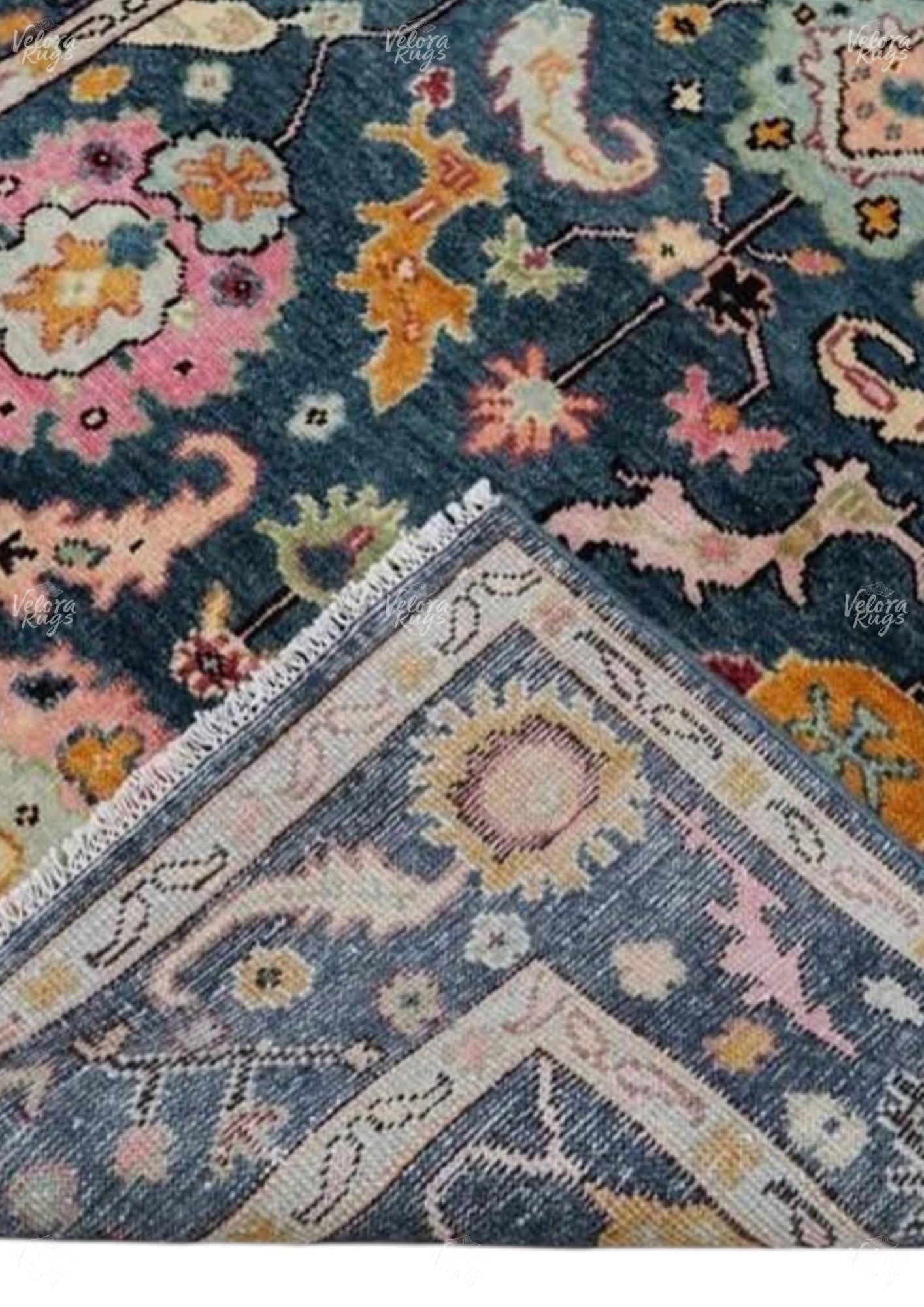 Teal Blue Turkish Oushak Hand Knotted Rug 4x6, 5x8, 6x9, 8x10, 9x12, 10x14 ft Handmade Rugs for Living Room - Antique Style Ethnic rug