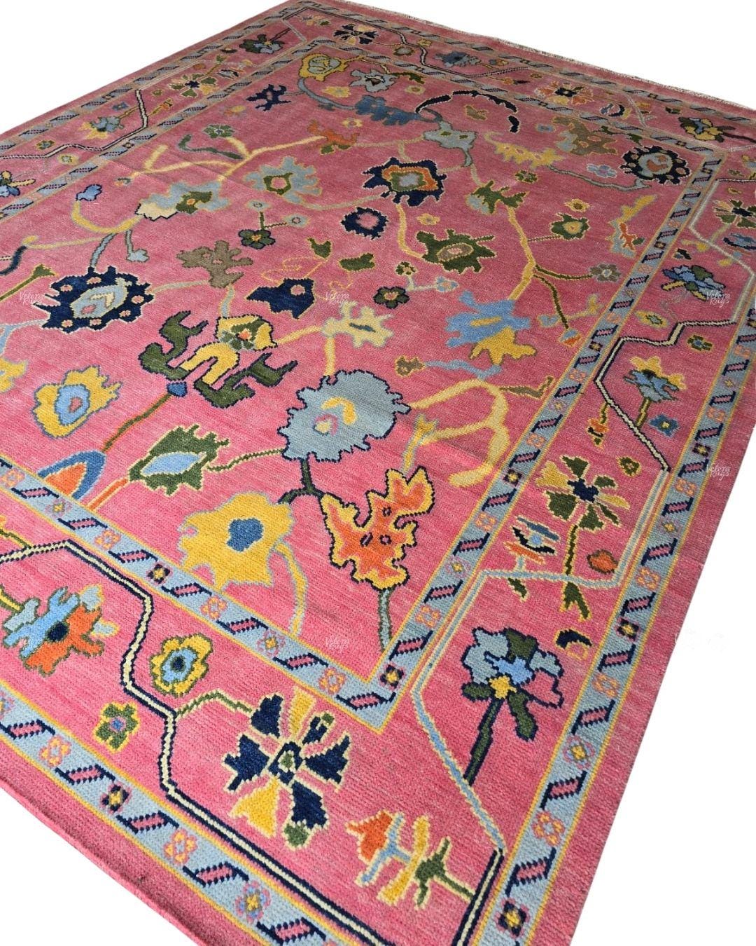 Exquisite Pink Oushak style Hand Knotted Rug 4x6, 6x9, 8x10, 9x12, 10x14 ft Handmade Rugs for Living Room - Antique Contemporary Oushak Rug