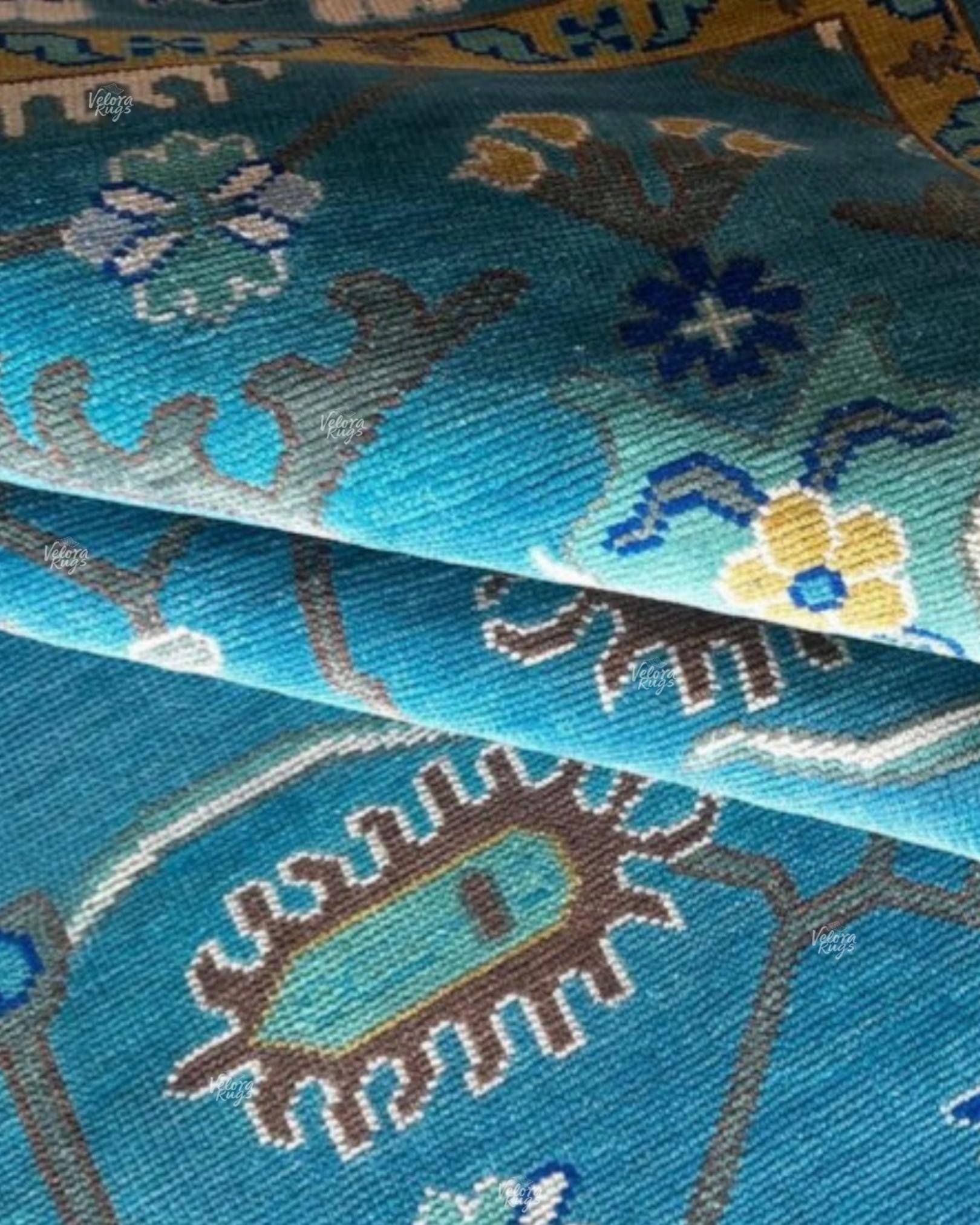 Exquisite Teal Blue Hand Knotted Indo Oushak rug 4x6, 5x8, 6x9, 8x10, 9x12, 10x14 ft Handmade rug for Living Room - Antique Style Ethnic rug