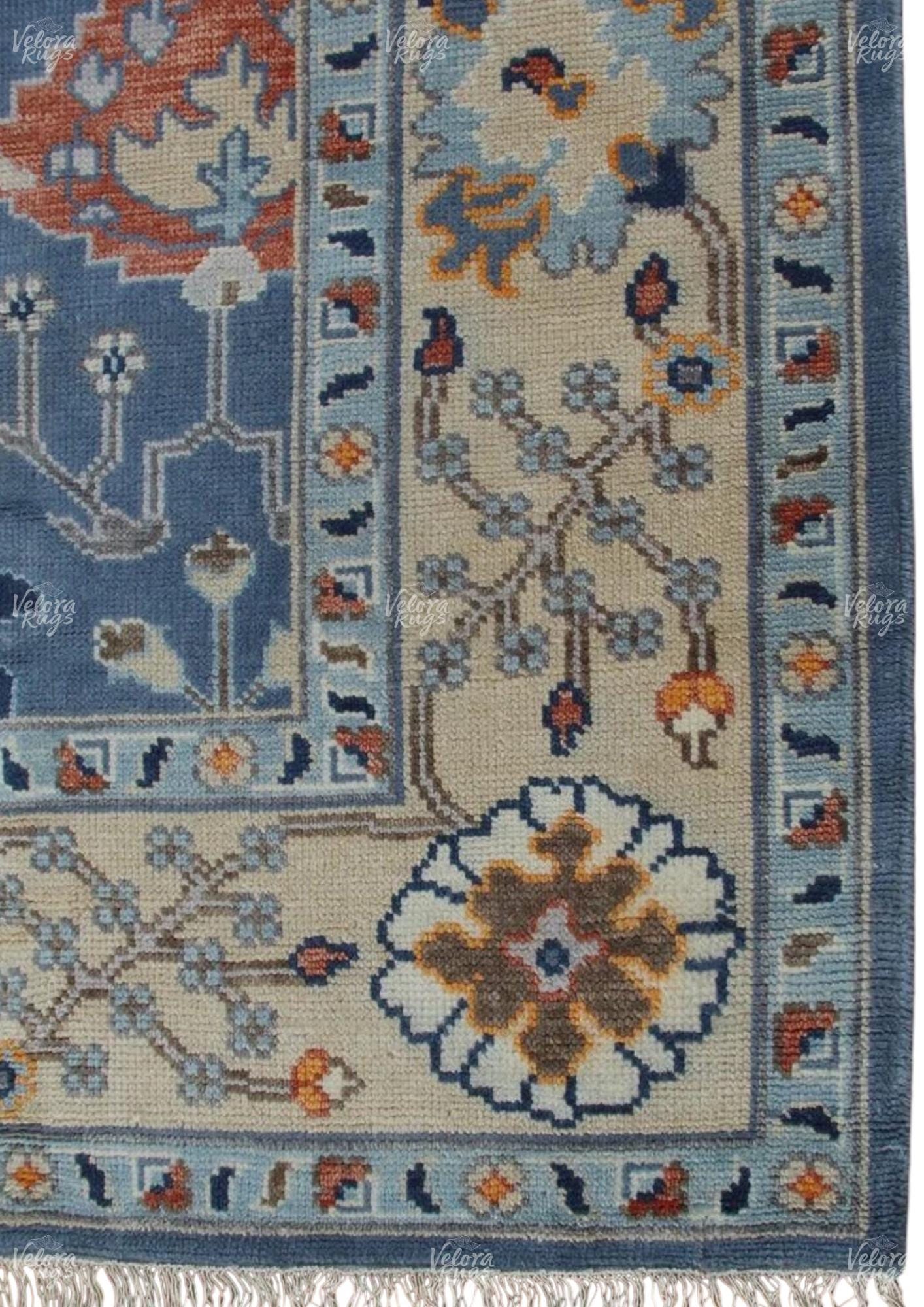 Blue Oushak style Hand Knotted Rug 4x6, 5x8, 6x9, 8x10, 9x12, 10x14 ft, Handmade Rugs for Living Room - Antique Style Contemporary rug