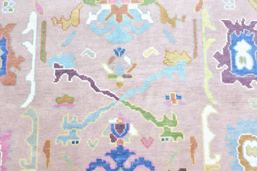 Pink Round Oushak Rug 5' 6' 7' 8' 9' 10' Diameter - Hand Knotted Wool Oushak Style Rug For Living Room, Dining & Kitchen Area