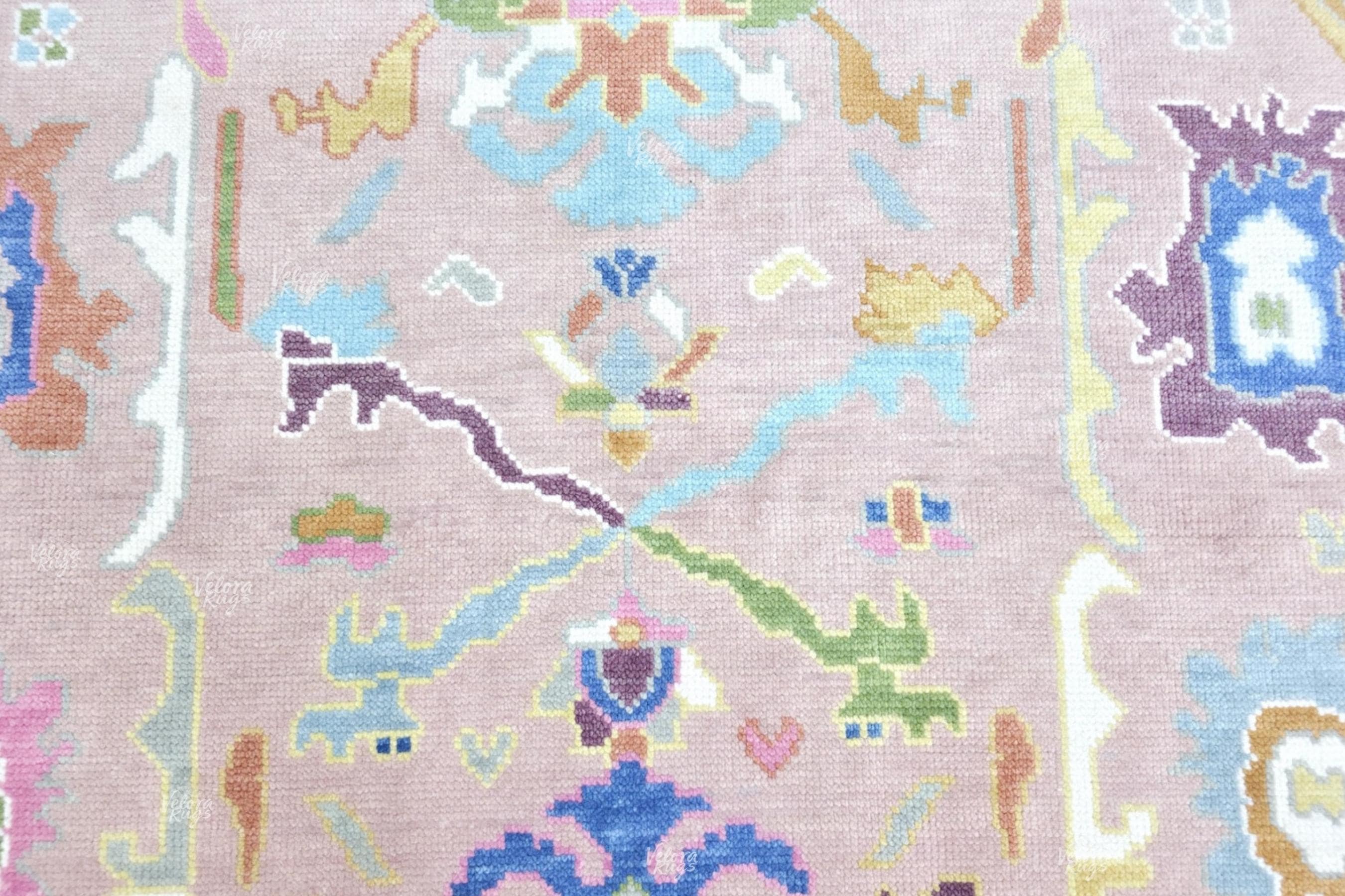 Pink Round Oushak Rug 5' 6' 7' 8' 9' 10' Diameter - Hand Knotted Wool Oushak Style Rug For Living Room, Dining & Kitchen Area