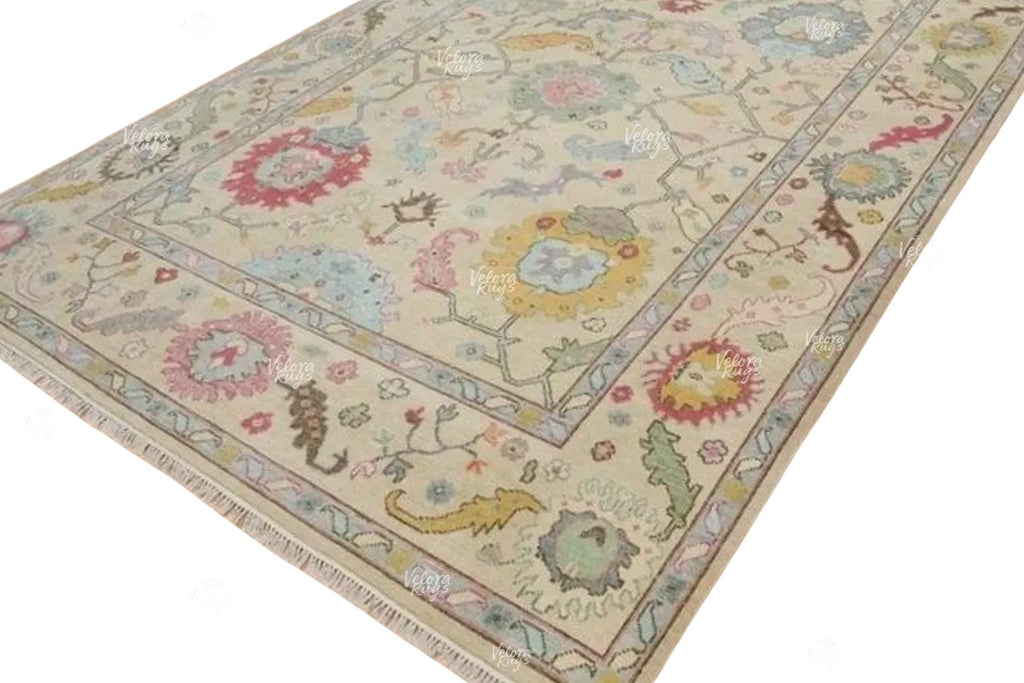 Beige Indo Oushak Hand Knotted Rug 4x6, 5x8, 6x9, 8x10, 9x12, 10x14 ft Handmade Rugs for Living Room - Antique style Contemporary rug