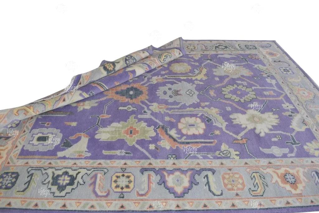 9x12 ft Modern Purple Indo Oushak Hand Knotted Rug, Antique style Handmade Wool Rugs for Living Room - Contemporary Floor Carpet