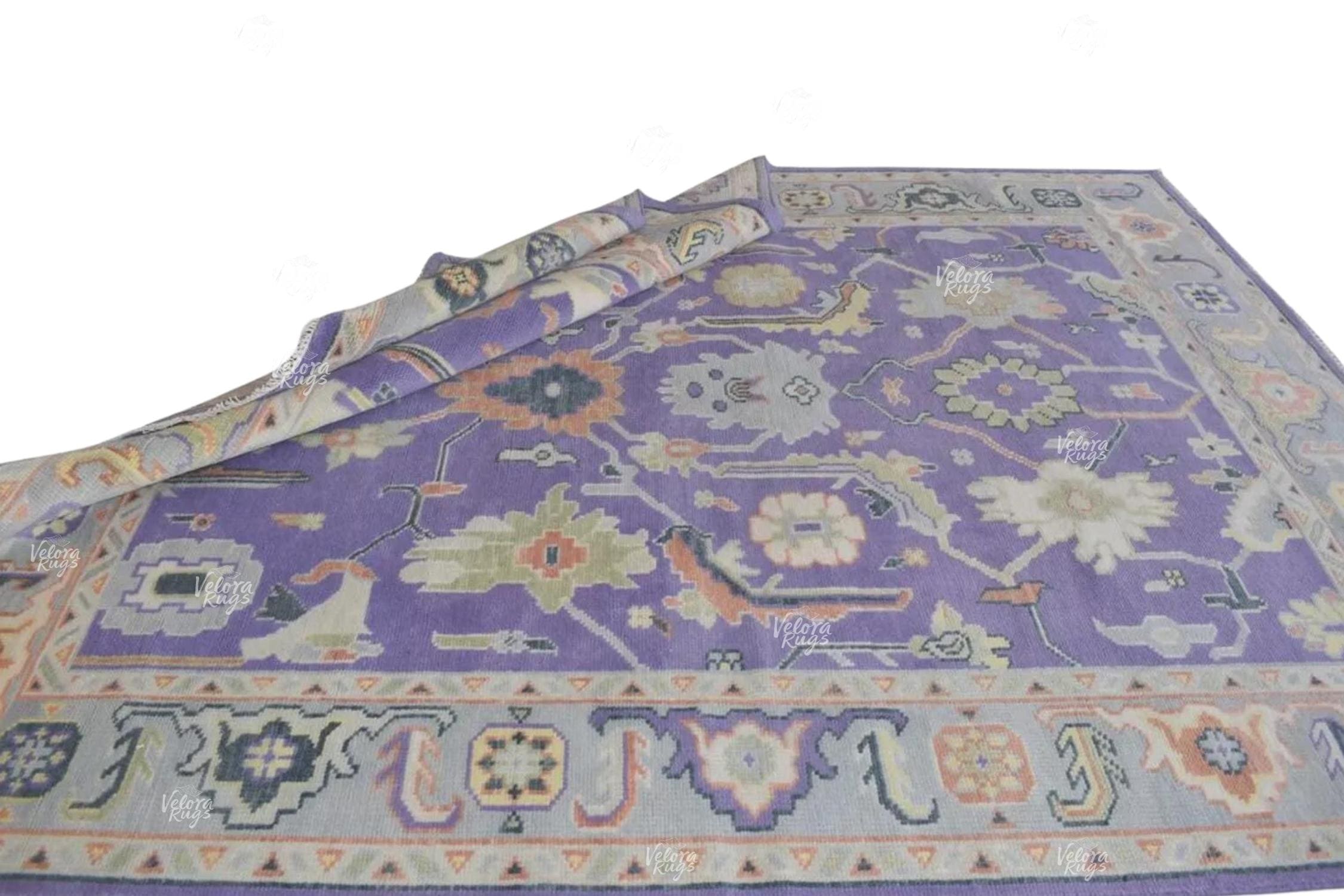 9x12 ft Modern Purple Indo Oushak Hand Knotted Rug, Antique style Handmade Wool Rugs for Living Room - Contemporary Floor Carpet