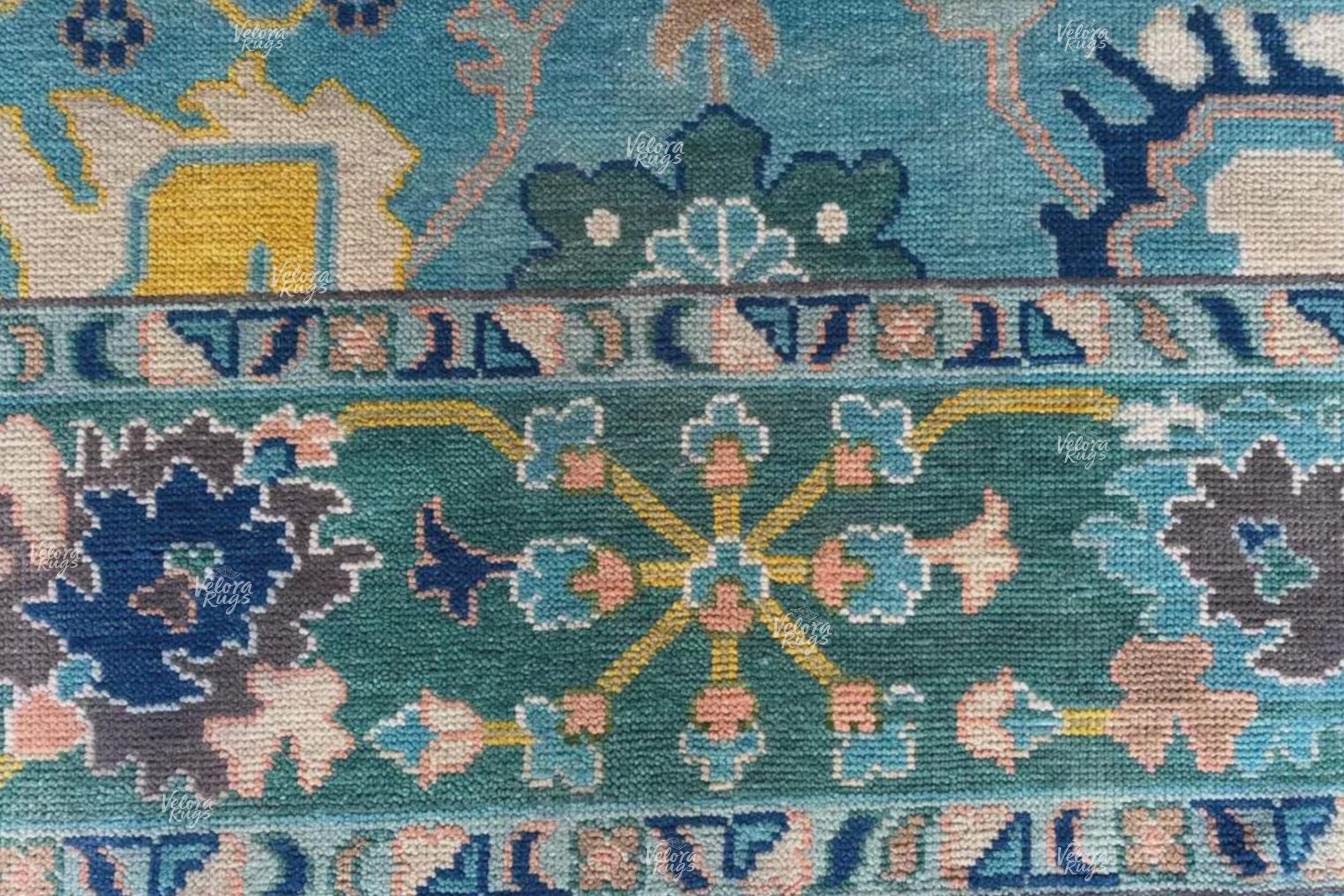 Turquoise Blue Oushak style Hand Knotted Rug, Handmade Rugs for Living Room - Antique Inspired Contemporary rug | Custom Sizes