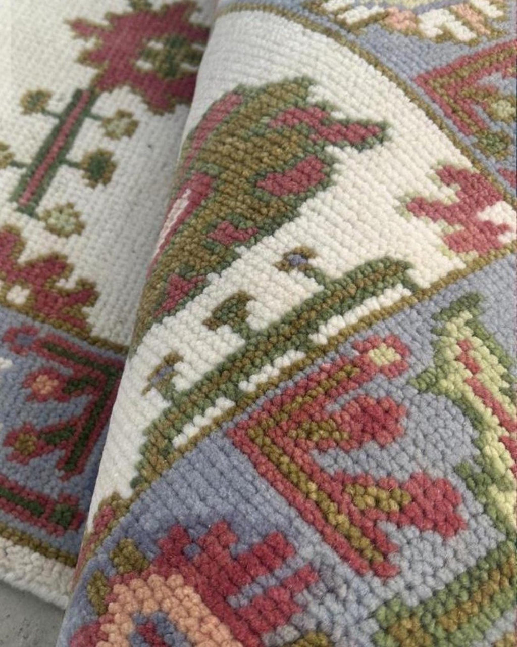 Handmade Oushak design Runner Rug - Cream - Blue color Contemporary Style Wool Runner Rug - Hallway Runner - Kitchen runner - Boho runner