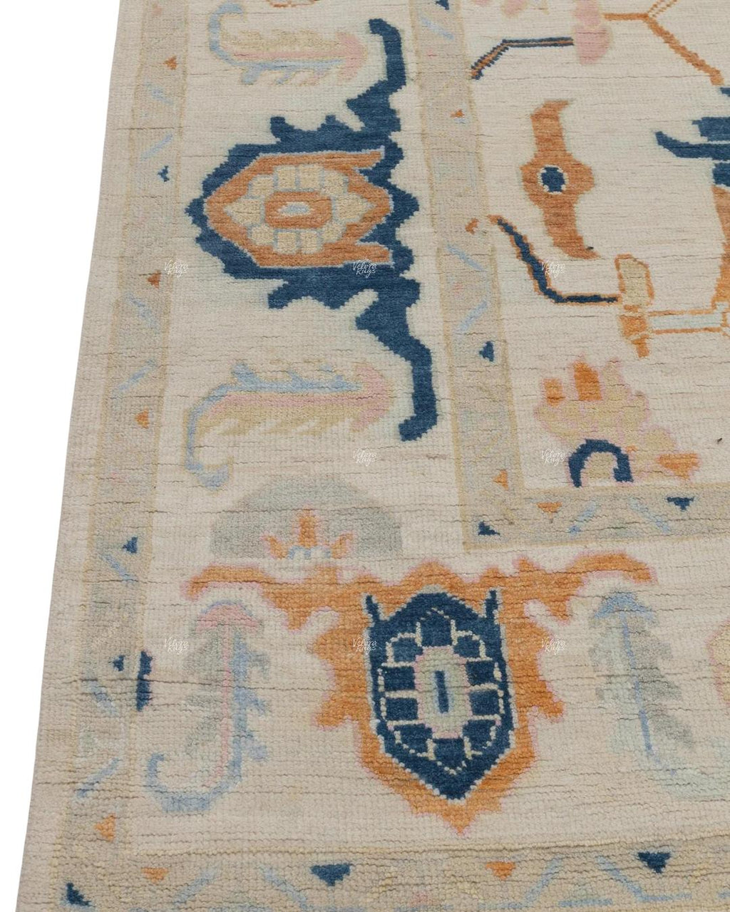 Hand Knotted Pastel Oushak Rug – Cream Beige Turkish Style Wool Carpet, Soft Floral Oriental Area Rug for Living Room, Bedroom or Dining