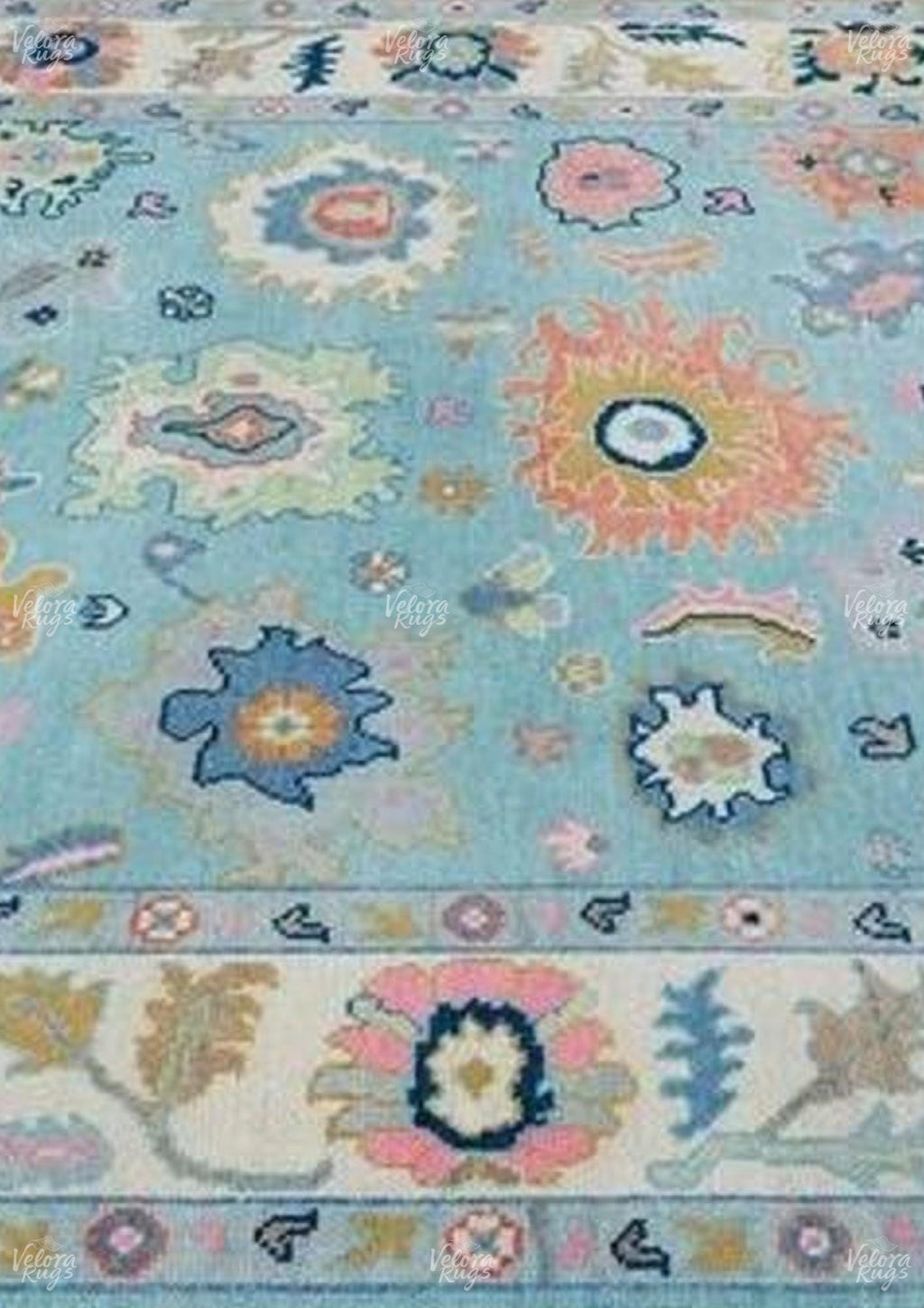 Elegant Hand Knotted Blue Oushak Rug - Antique-Style Contemporary Design, Available in 4x6, 5x8, 6x9, 8x10, 9x12, 10x14 ft | Living Room Rug