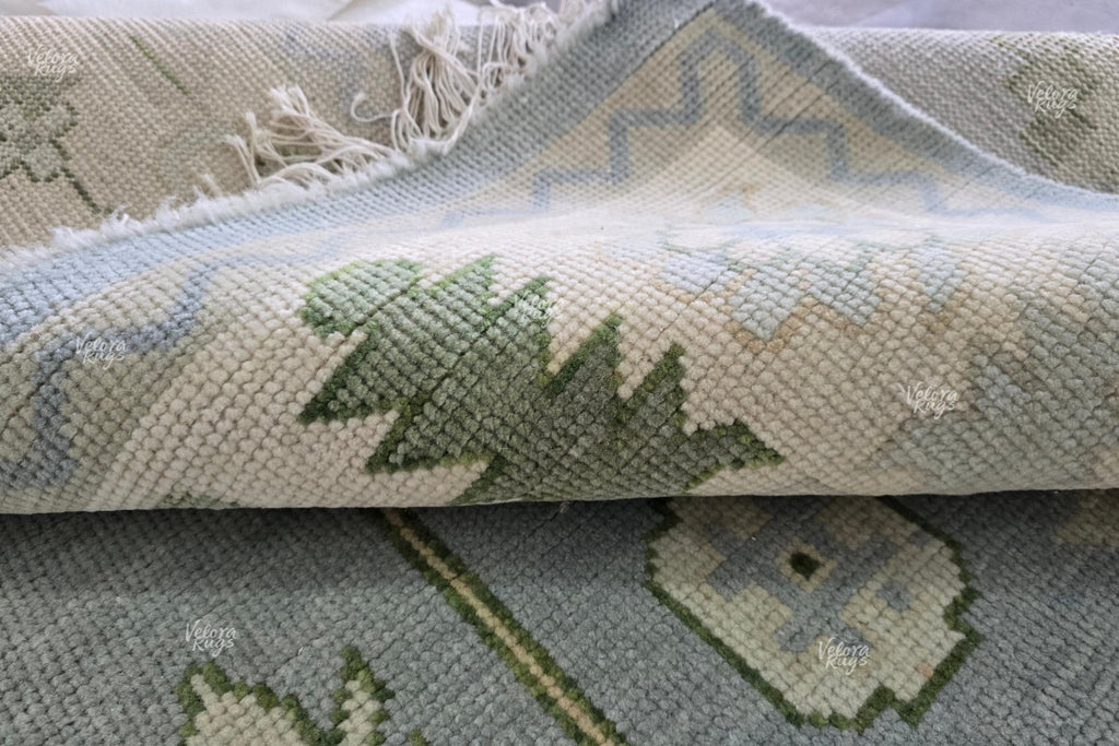 Modern Lt. Blue Indo Oushak Hand Knotted Rug, Antique Handmade Premium Wool Rugs for Living Room - Contemporary Floor Carpet | Custom Sizes