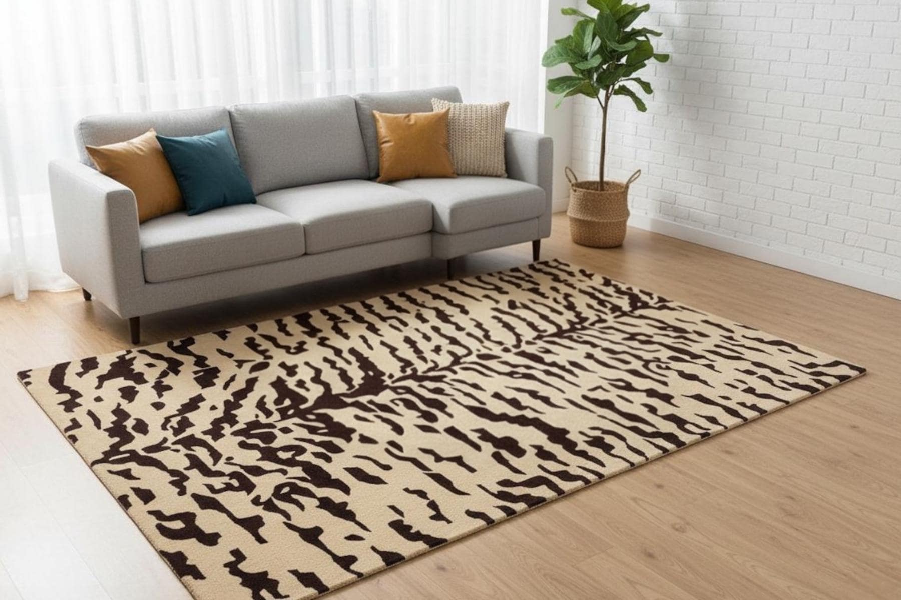 Hand Tufted 8x10 Modern Abstract Wool Rug | Beige and Brown Patterned Carpet | Contemporary Living Room Area Rug | Custom Floor Decor