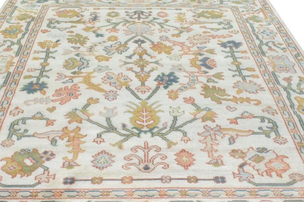 Off White Indo Oushak Hand Knotted Rug 4x6, 5x8, 6x9, 8x10, 9x12, 10x14 ft Handmade Rugs for Living Room - Fusion of Antique & Modern Design