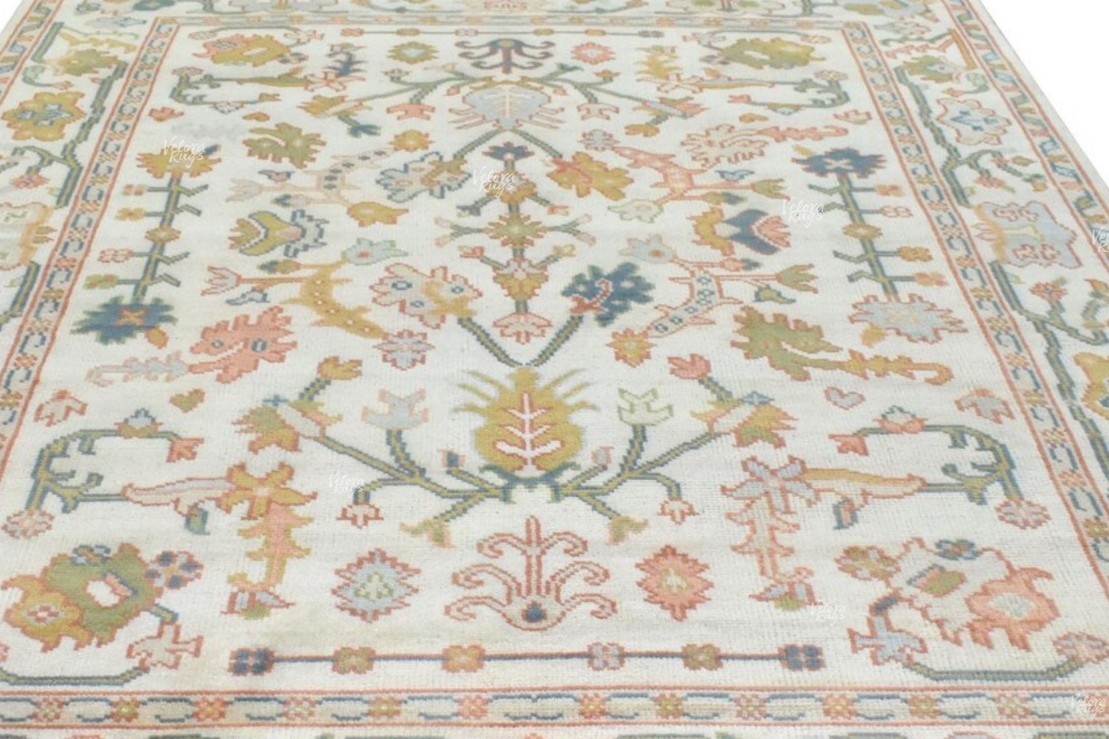 Off White Indo Oushak Hand Knotted Rug 4x6, 5x8, 6x9, 8x10, 9x12, 10x14 ft Handmade Rugs for Living Room - Fusion of Antique & Modern Design