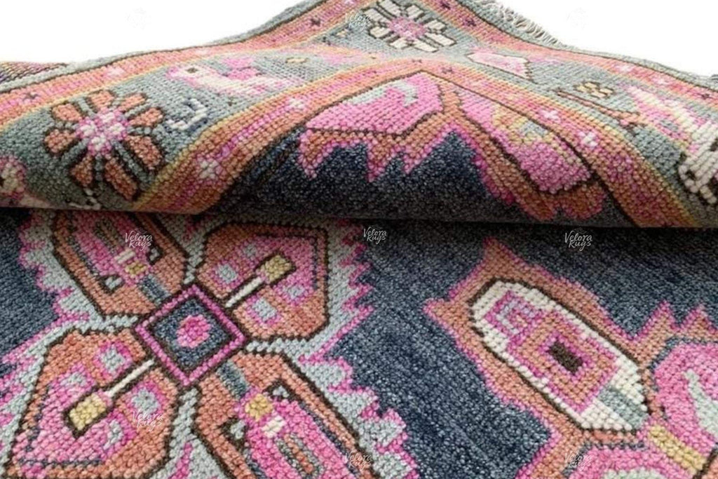 Navy Pink Oushak Hand Knotted Oushak Rug | Antique Oriental Design Area Carpet in 5x8, 6x9, 8x10,9x12 ft for Living Room,Bedroom or Kitchen