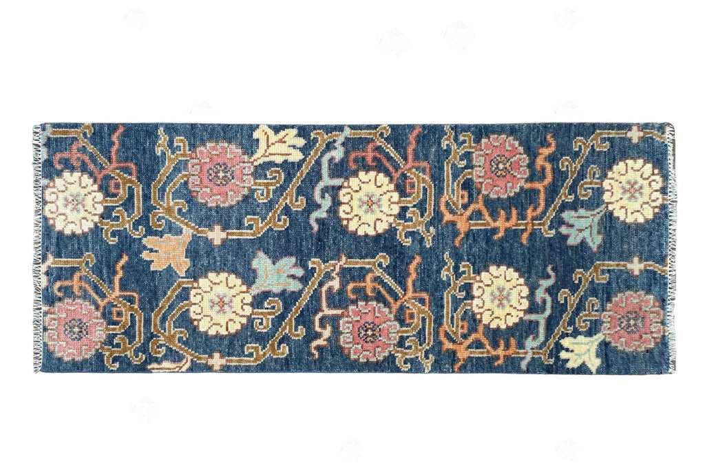Navy Blue Oushak Runner Rug: Hand Knotted Wool Turkish Carpet - Hallway Runner - Kitchen Runner - Boho Runner Stair Rug | Home Decor