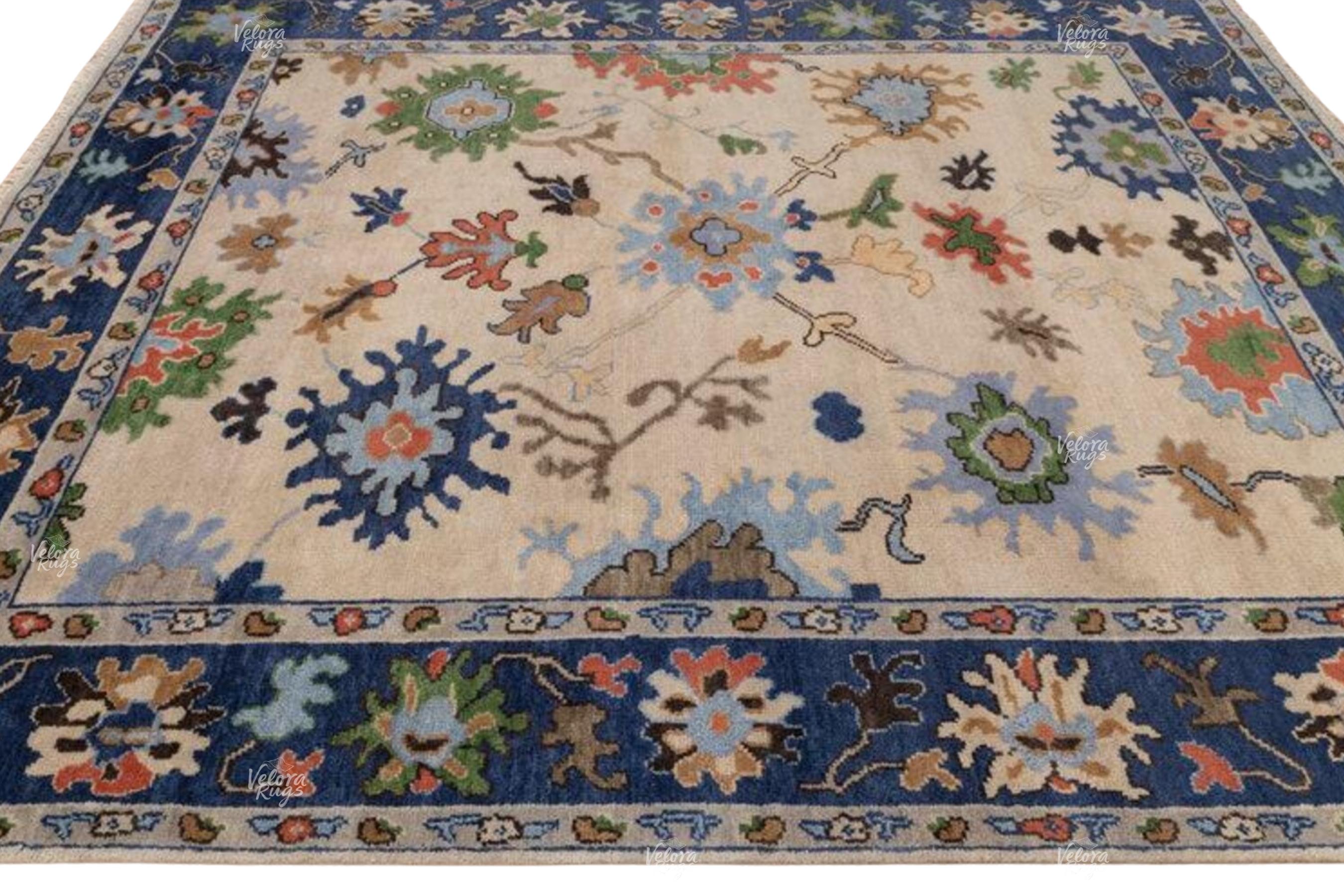 Elegant Floral Oushak Rug – Handknotted Wool Area Rug 4x6, 5x8, 6x9, 8x10, 9x12 ft, Vintage Style Turkish Design for Living Room & Bedroom