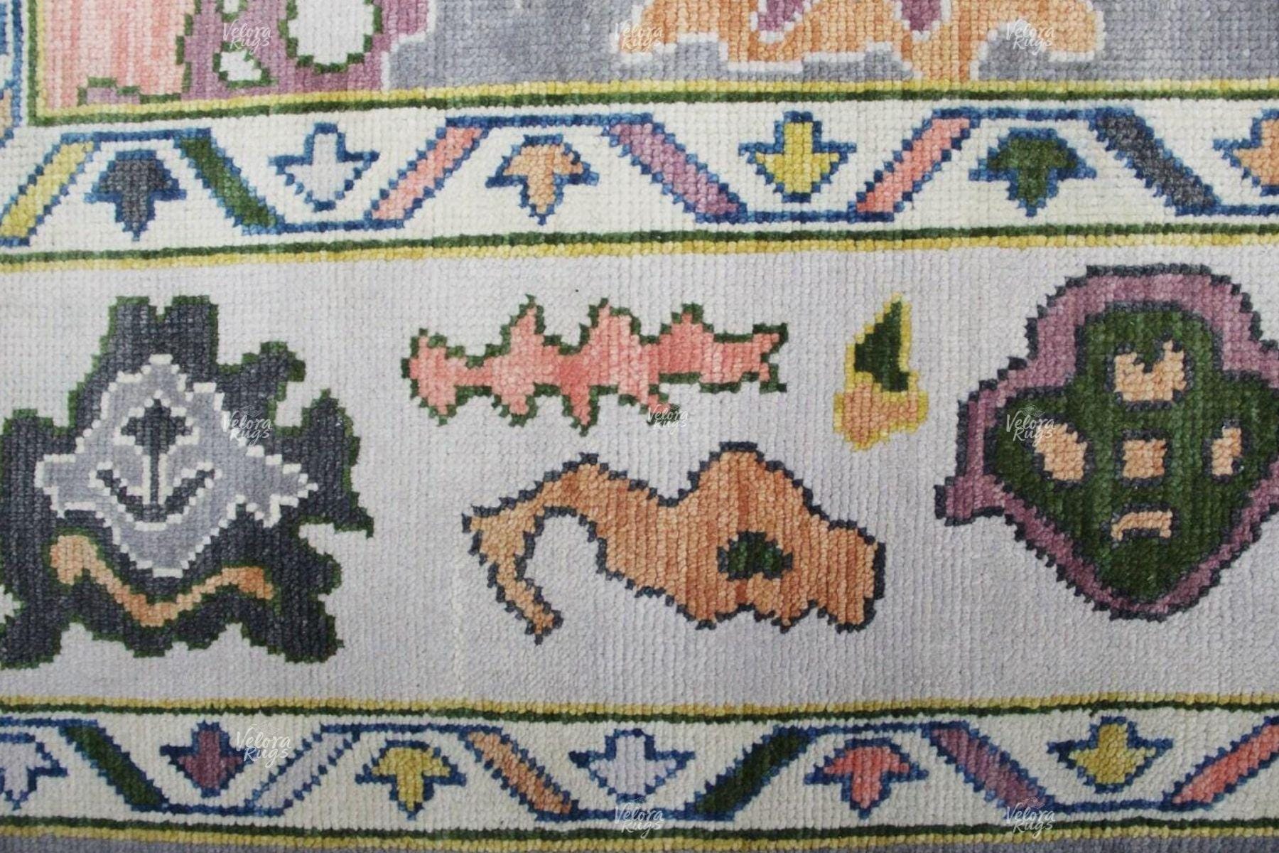 9x12 Hand Knotted Gray Oushak Rug – Modern Wool Turkish Style Carpet, Multicolor Floral Oriental Area Rug for Living Room, Bedroom or Dining