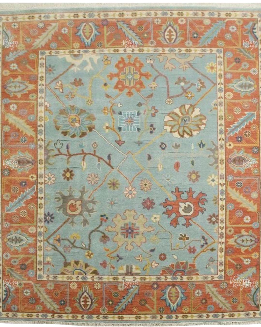 Hand-Knotted Wool Oushak Rug Orange | Turkish Style Area Rug | Contemporary Vintage Carpet | Custom Size  Rug | Oriental Living Room Decor