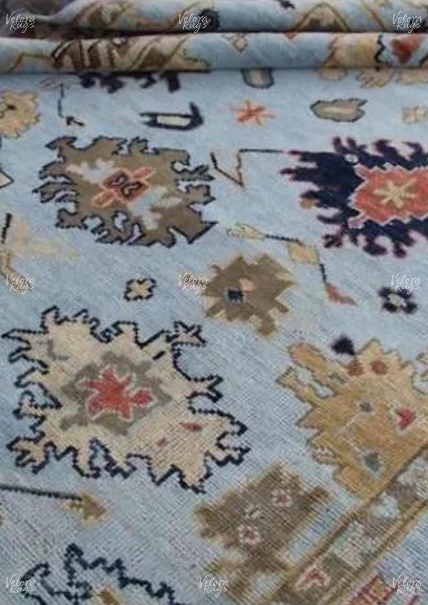 Elegant Light Blue Oushak stye Hand Knotted Rug 4x6, 5x8, 6x9, 8x10, 9x12, 10x14 ft Contemporary Handmade Rugs for Living Room, Bedroom