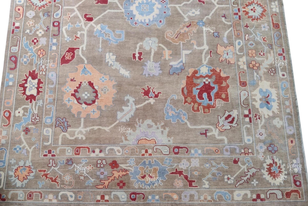 Elegant Beige Indo Oushak Rug, Hand Knotted Floral Pattern Rug for Living Spaces. Available in  4x6 to 12x15 ft | Antique and Modern Design