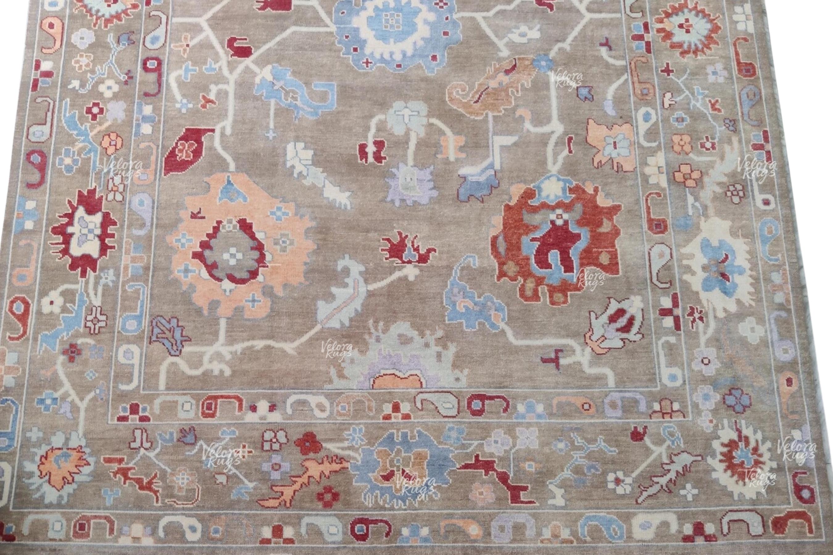 Elegant Beige Indo Oushak Rug, Hand Knotted Floral Pattern Rug for Living Spaces. Available in  4x6 to 12x15 ft | Antique and Modern Design