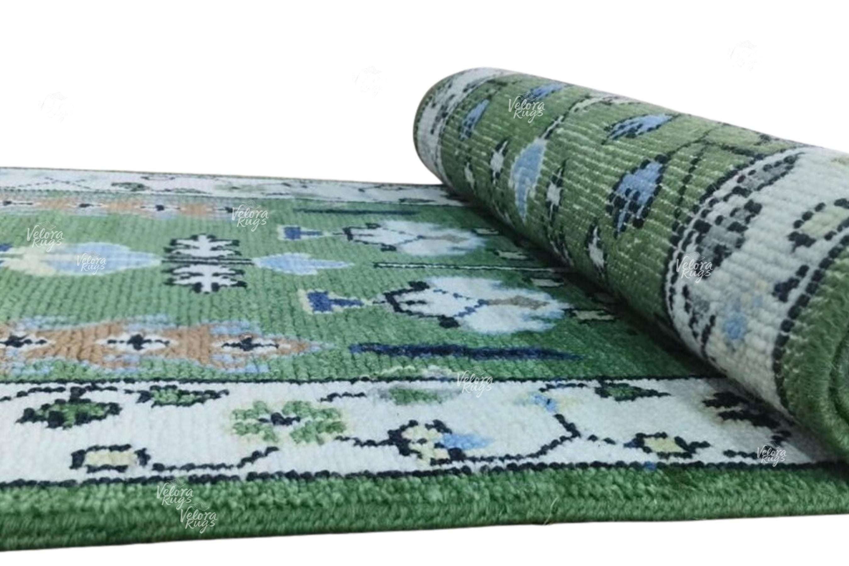 Elegant Green Hand Knotted Oushak design Runner Rug - Antique Style Wool Runner Rug - Hallway Runner - Kitchen runner - Boho runner