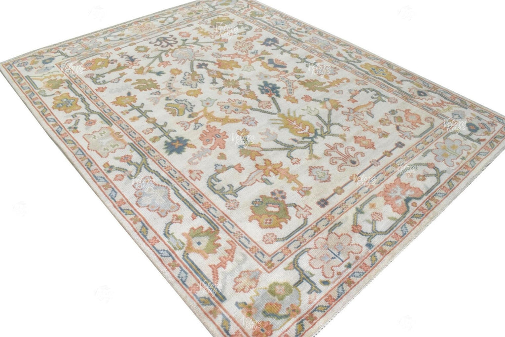 Off White Indo Oushak Hand Knotted Rug 4x6, 5x8, 6x9, 8x10, 9x12, 10x14 ft Handmade Rugs for Living Room - Fusion of Antique & Modern Design