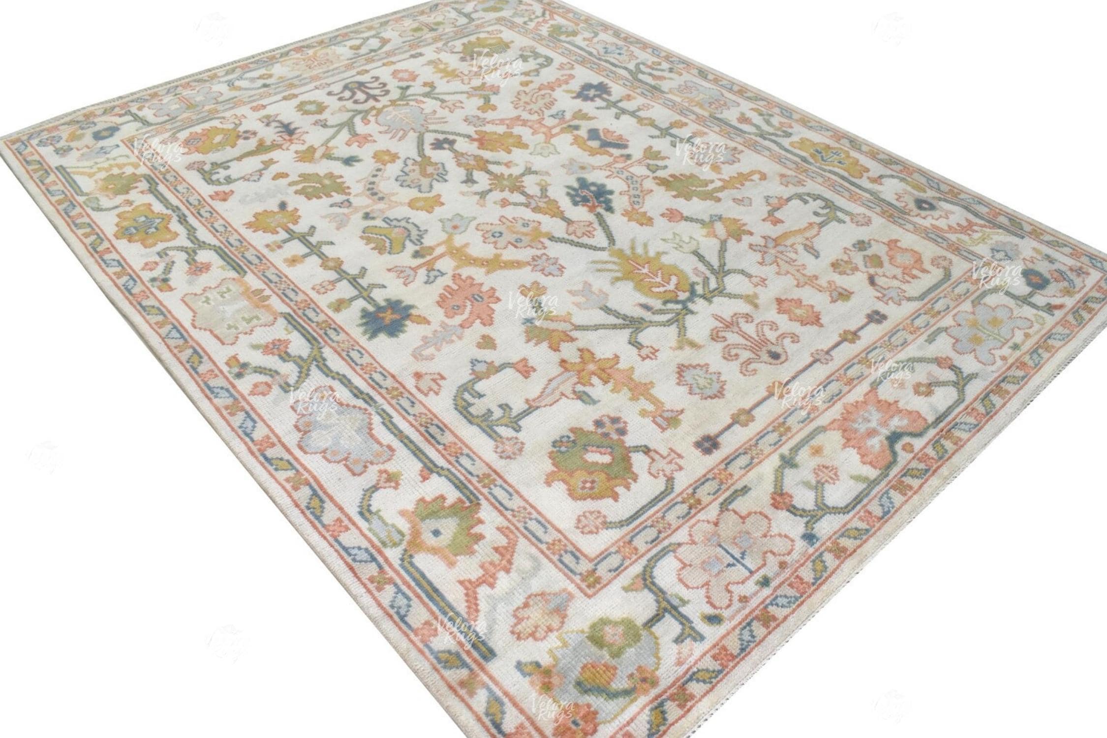 Off White Indo Oushak Hand Knotted Rug 4x6, 5x8, 6x9, 8x10, 9x12, 10x14 ft Handmade Rugs for Living Room - Fusion of Antique & Modern Design