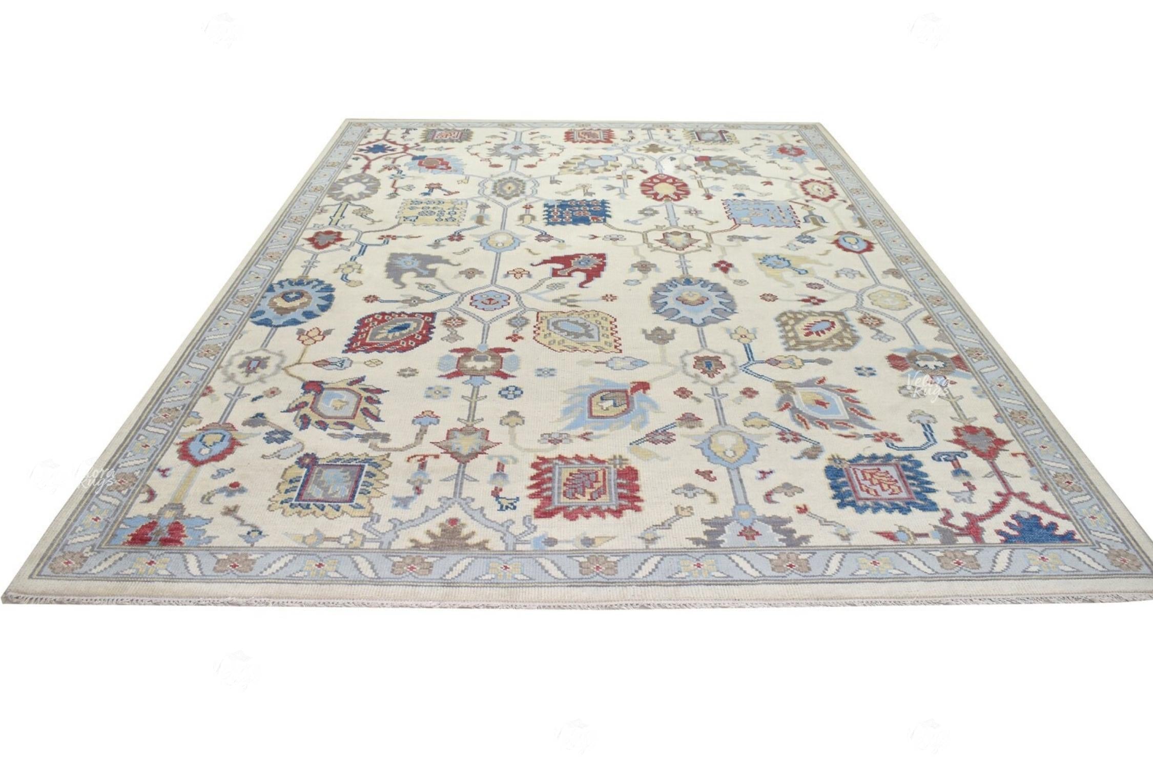 Modern Handknotted Oushak Wool Rug – Beige - Multicolor | Handcrafted Designer Rug for Living Room & Bedroom | Multiple Sizes | Antique Rug