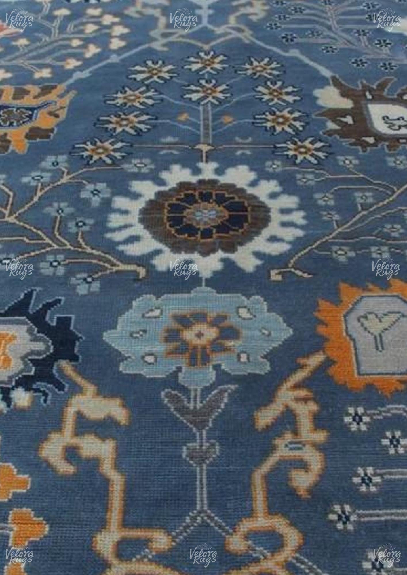 Blue Oushak style Hand Knotted Rug 4x6, 5x8, 6x9, 8x10, 9x12, 10x14 ft, Handmade Rugs for Living Room - Antique Style Contemporary rug