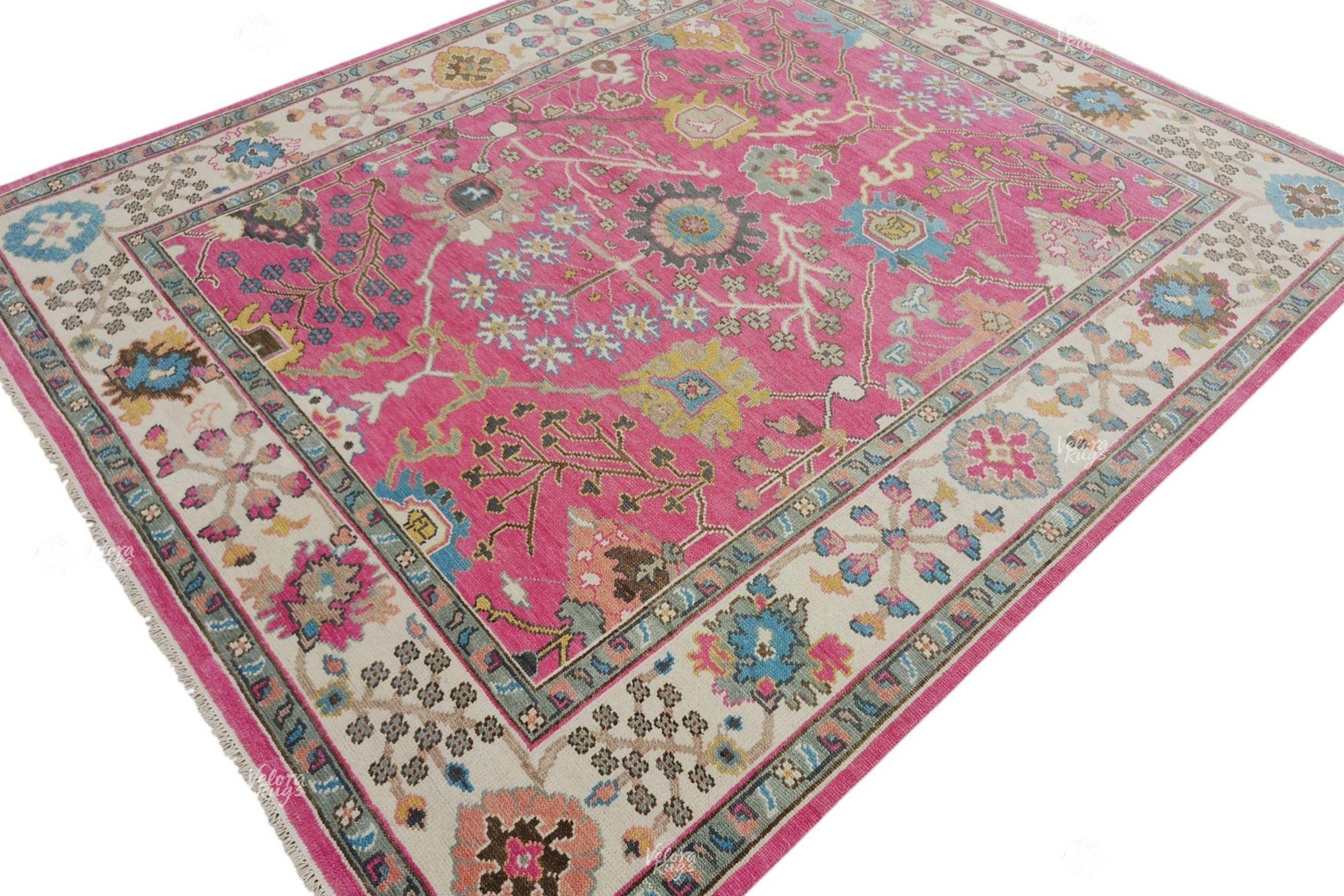 Exquisite Pink Oushak Hand Knotted Rug 4x6, 5x8, 6x9, 8x10, 9x12, 10x14 ft Handmade Rugs for Living Room & Bedroom - Contemporary Oushak Rug