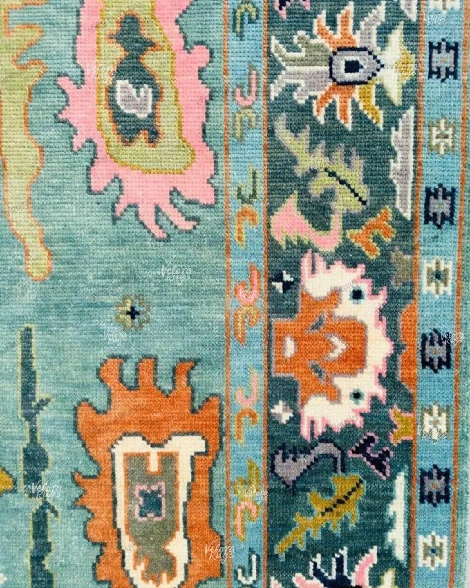 Teal Blue Modern Oushak Hand Knotted Rug 4x6, 5x8, 6x9, 8x10, 9x12, 10x14 ft Handmade Rugs for Living Room - Antique style Ethnic rug