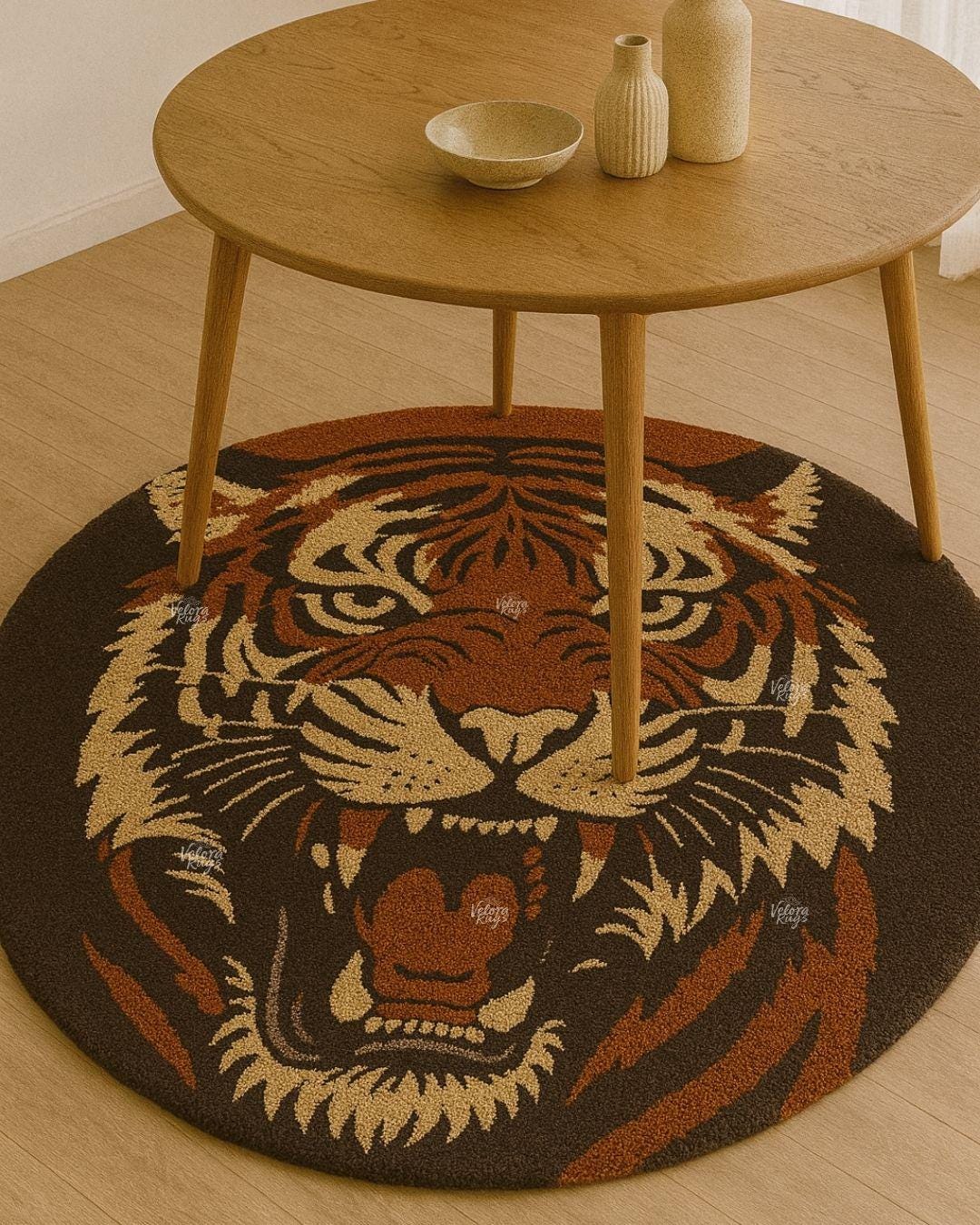 Tiger Face Tufted Rug, Handmade Wool Animal Carpet for Bedroom, Bold Jungle Theme Decor, Irregular Tiger Shaped Rug, Modern Floor Mat