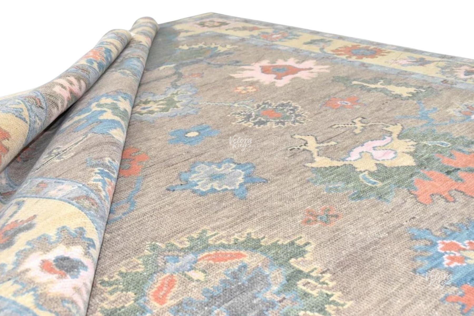 Beige Brown Hand Knotted Wool Rug, Large Turkish Area Carpet , Vintage Floral Botanical Design For Living Room Bedroom Home Decor Rug