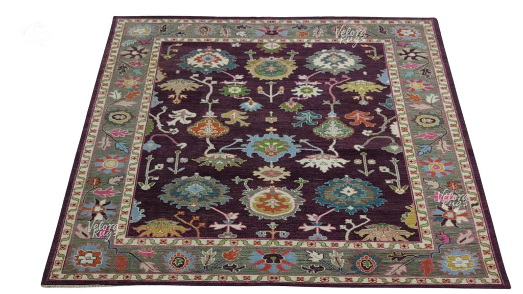 Luxurious Hand-Knotted Oushak Rug- Antique-Style Contemporary Design, Purple Handmade Rug  4x6, 5x8, 8x10, 9x12, 10x14 ft | Living Room Rug