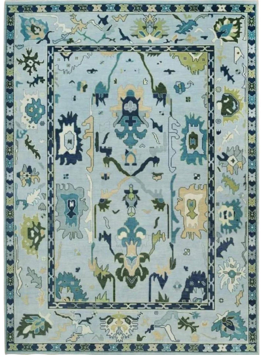 Blue Modern Oushak Hand Knotted Rug – 4x6, 5x8, 6x9, 8x10, 9x12, 10x14 ft – Handmade Wool Rug – Antique Style Contemporary Living Room Decor