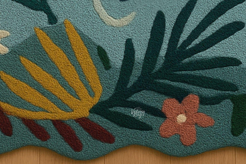 Aqua Garden Hand Tufted Loop and Cut Wool Rug | Fish Pond Design Carpet | Nature-Inspired Area Rug for Living Room & Bedroom | Modern Rug