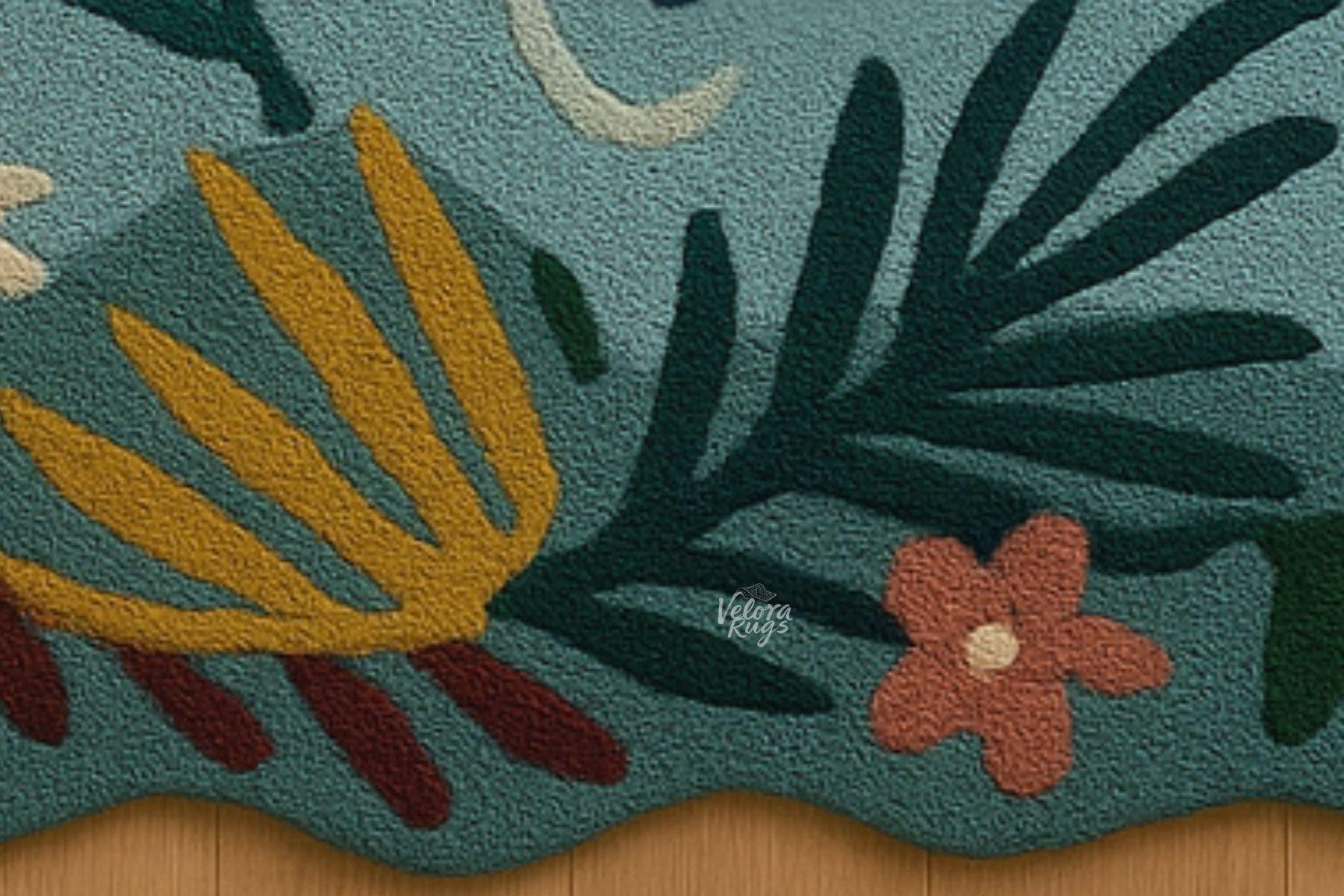 Aqua Garden Hand Tufted Loop and Cut Wool Rug | Fish Pond Design Carpet | Nature-Inspired Area Rug for Living Room & Bedroom | Modern Rug