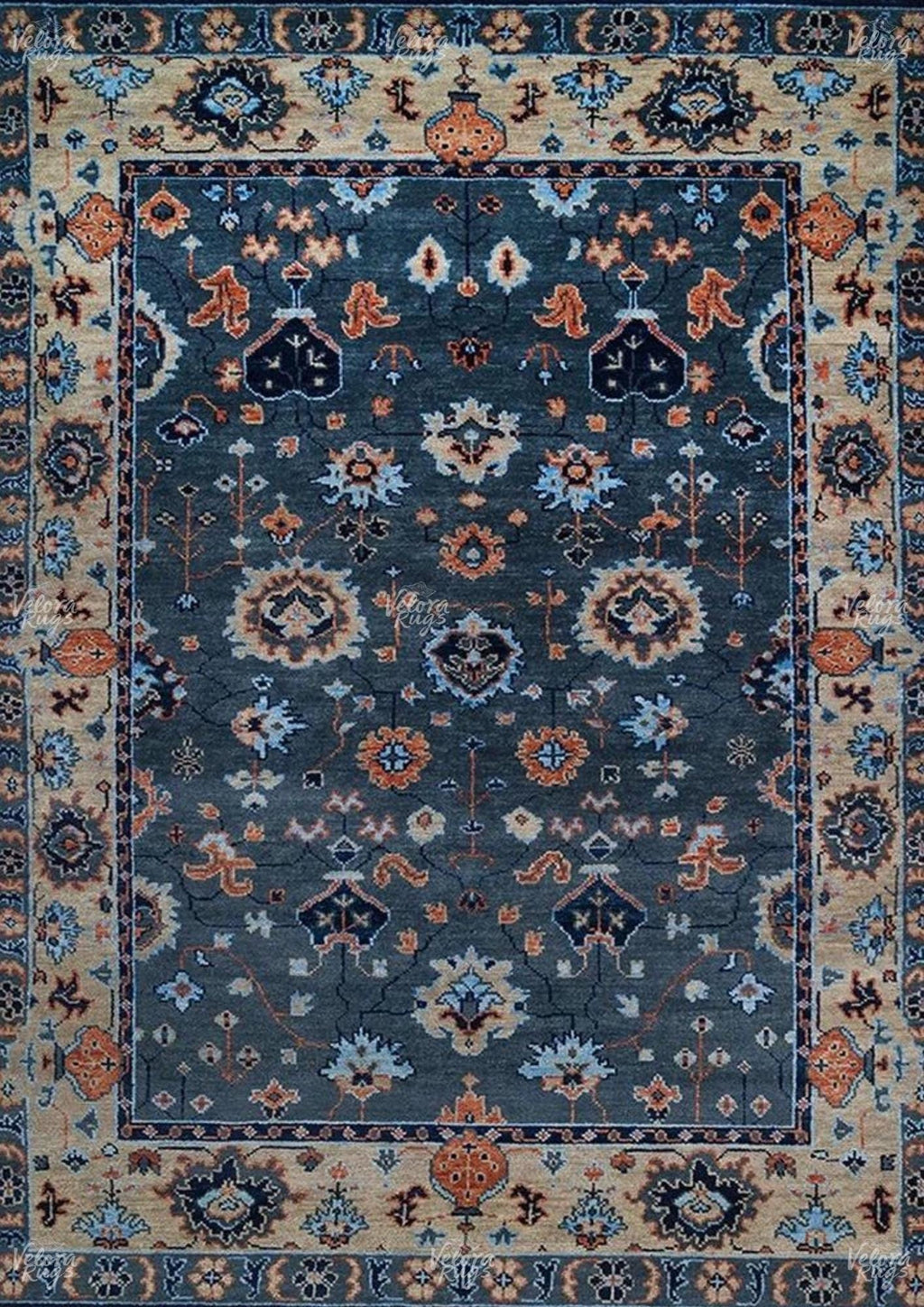 Blue - Grey Turkish inspired Oushak Hand Knotted Rug for Living Room, Bedroom, Kitchen - Antique Style Contemporary rug | Custom Sizes